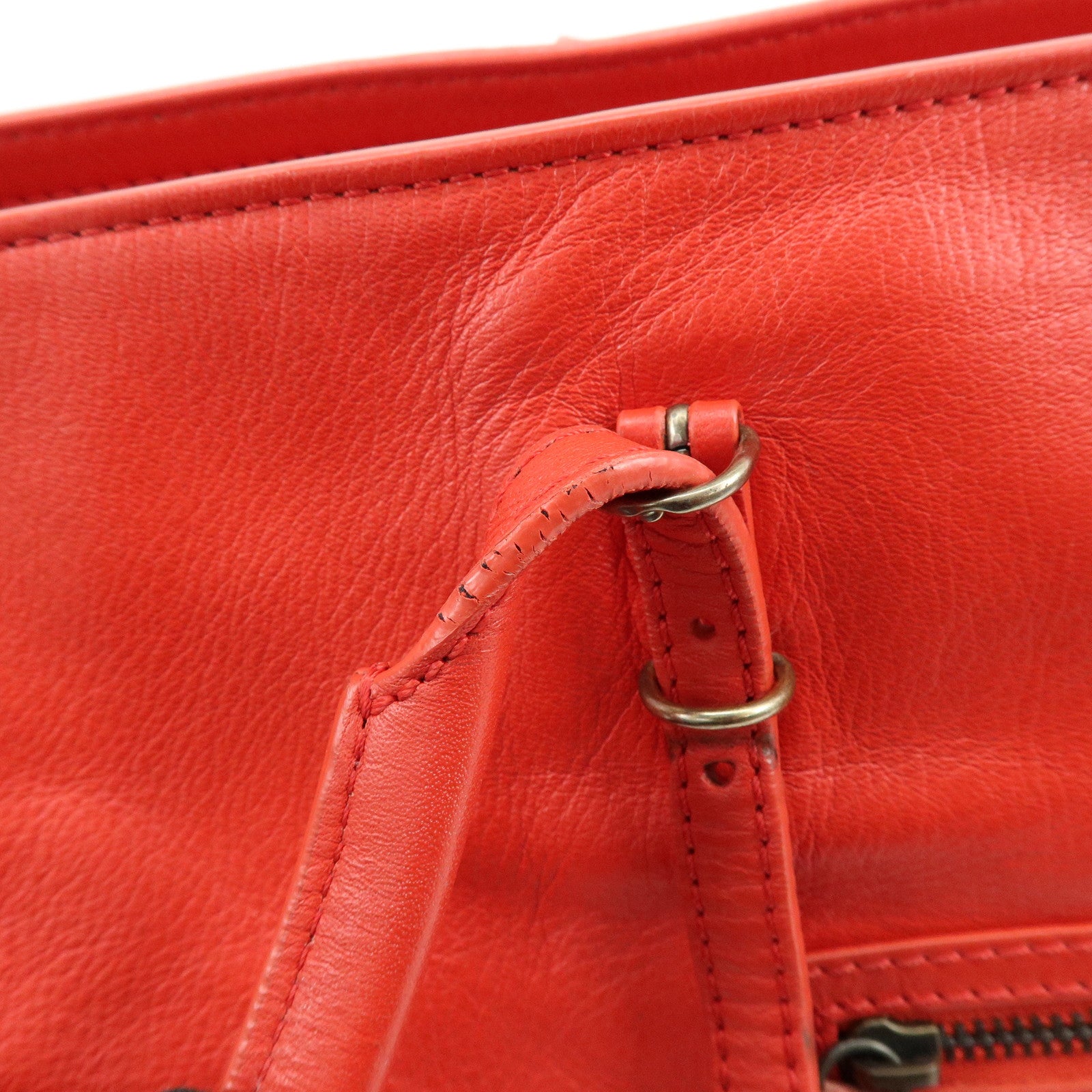 BALENCIAGA Paper Office Zip Leather Tote Bag Hand Bag Red 327771