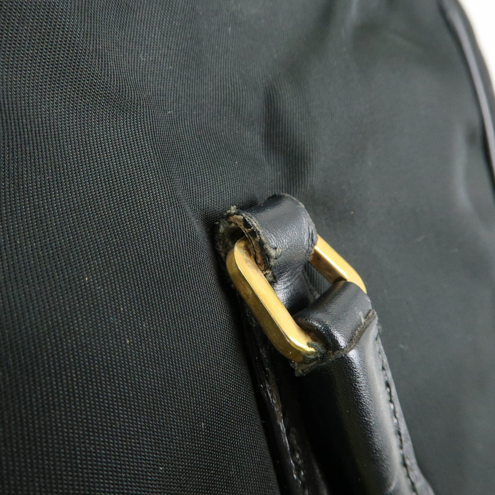 PRADA Triangle Logo Nylon Leather Hand Bag Tote Shoulder Bag Black