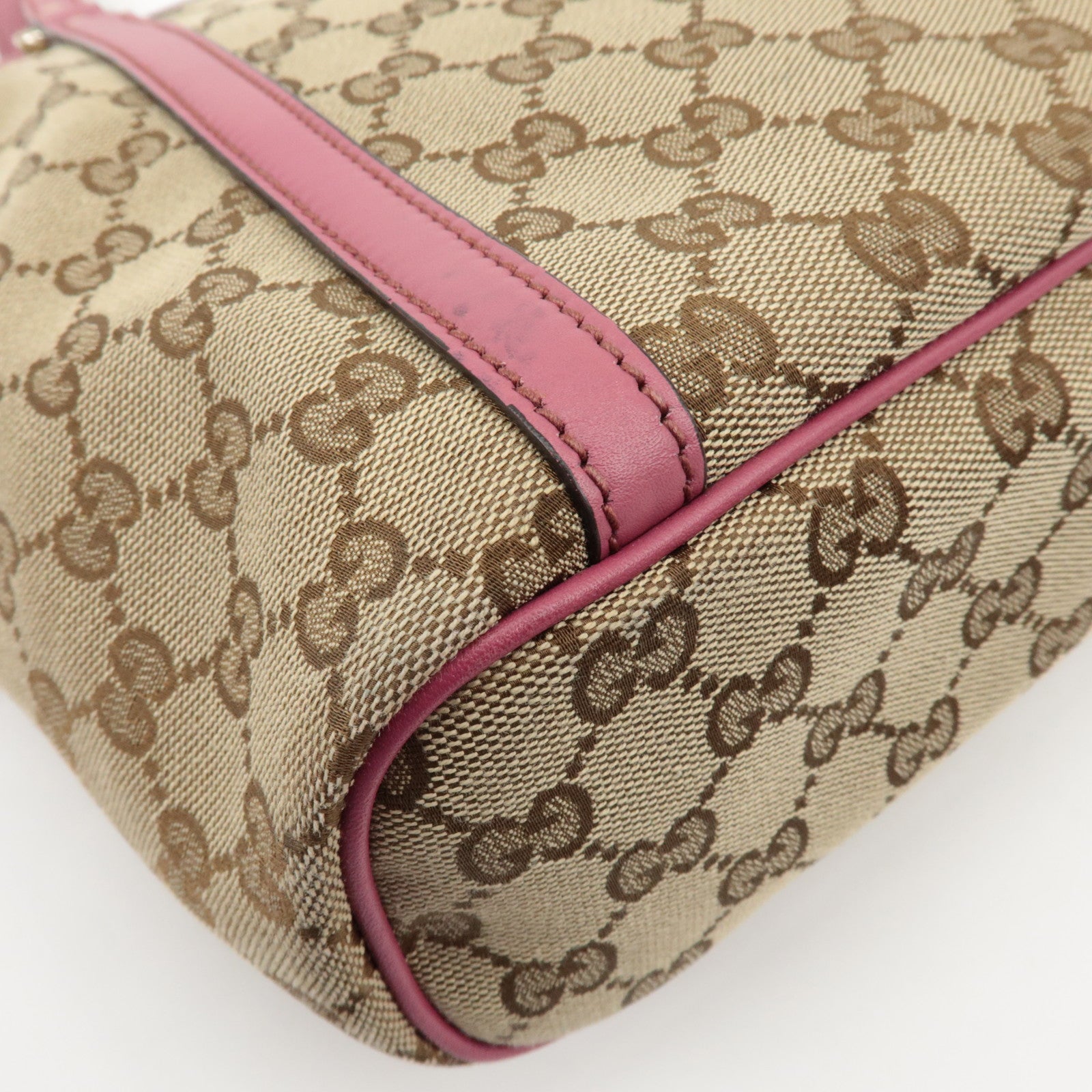 GUCCI GG Canvas Leather 2way Tote Bag Hand Bag Beige Pink 388929 Used