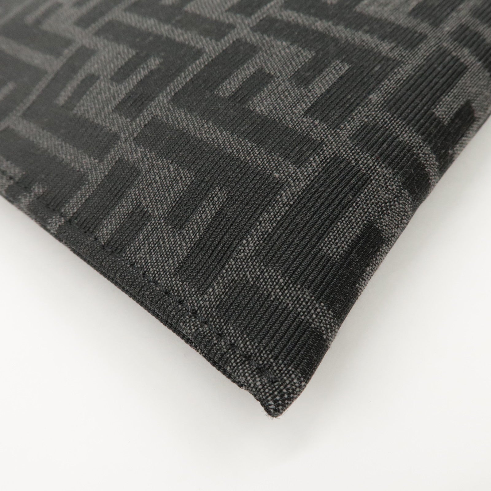 FENDI Zucca Leather Canvas Slim Clutch Medium Black Gray 7N0134 Used