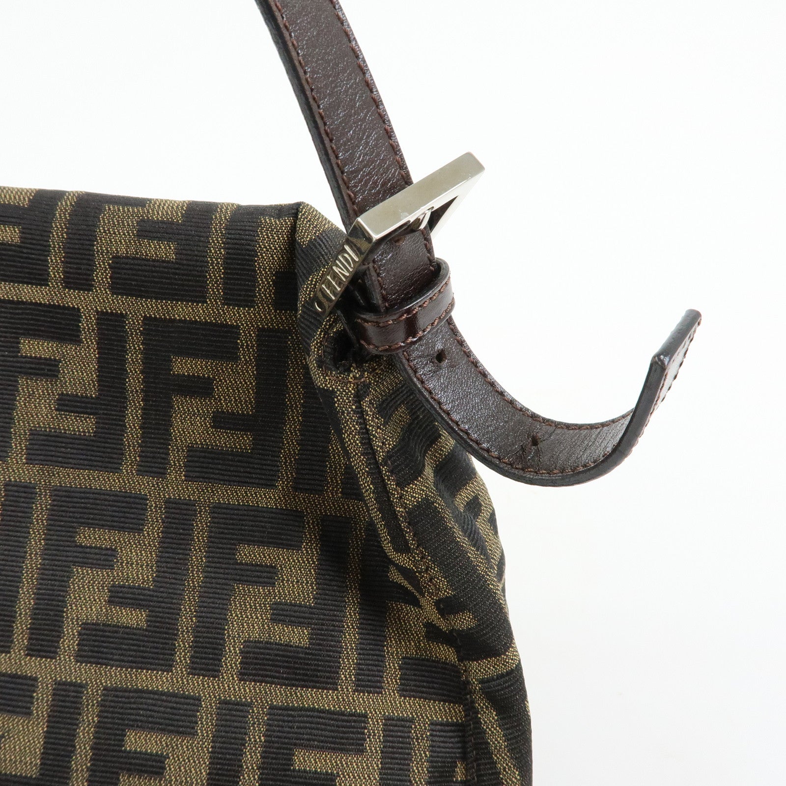 FENDI Mamma Baguette Zucca Canvas Leather Shoulder Bag Brown 26325
