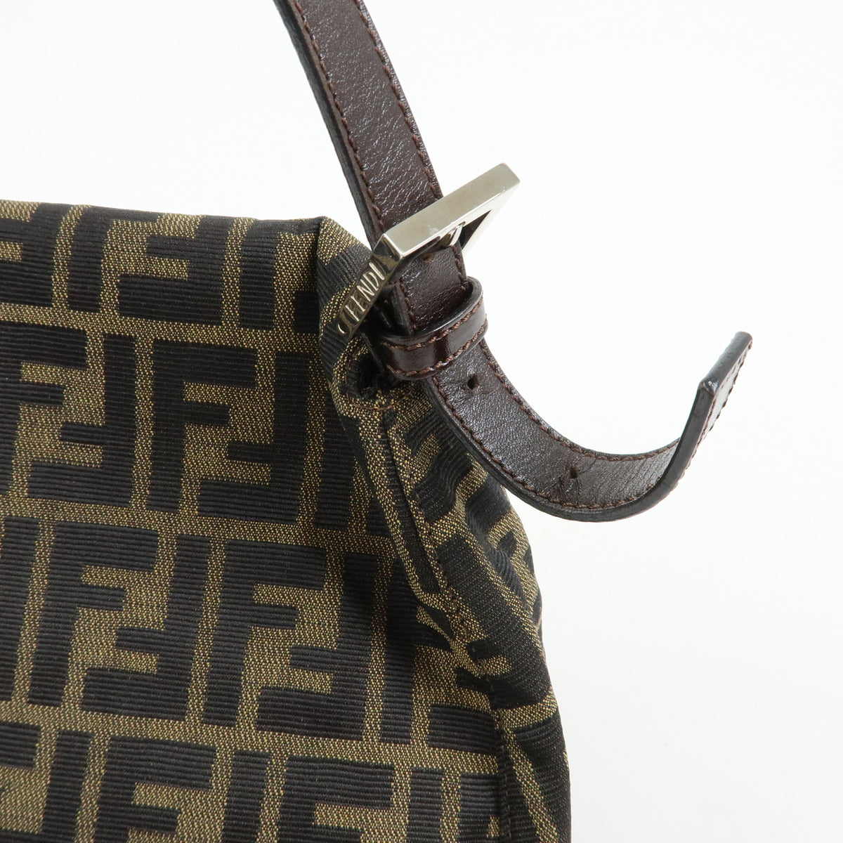 FENDI Mamma Baguette Zucca Canvas Leather Shoulder Bag Brown 26325