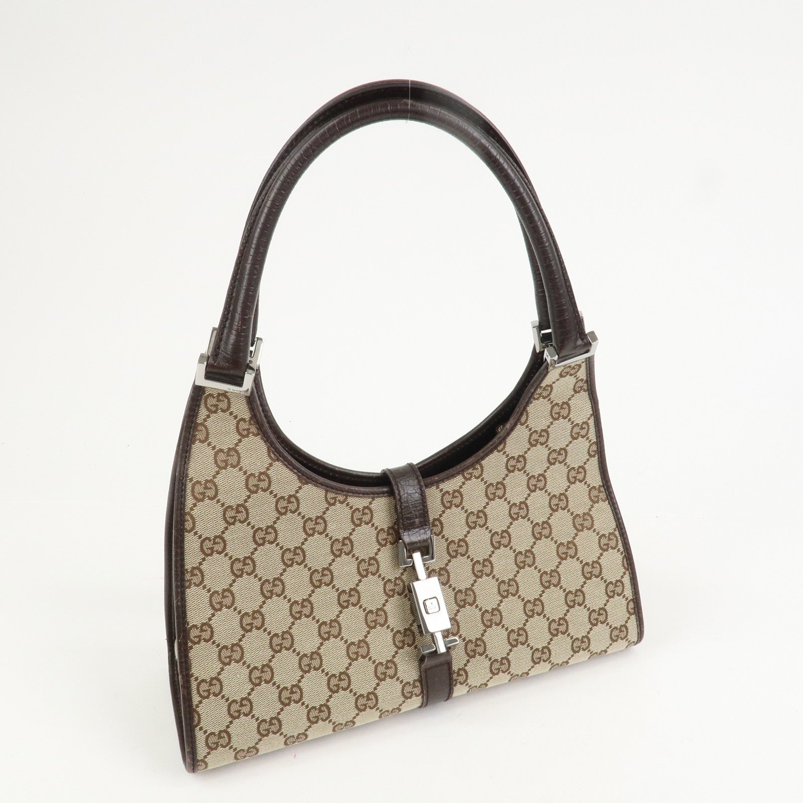 GUCCI Jackie Canvas Leather Shoulder Bag Hand Bag Beige Brown 01719