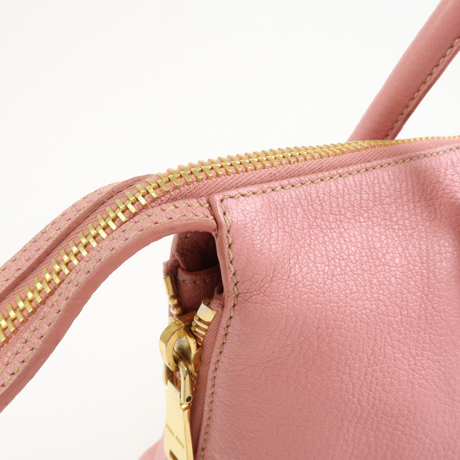 MIU MIU Logo Leather Tote Bag Hand Bag Pink