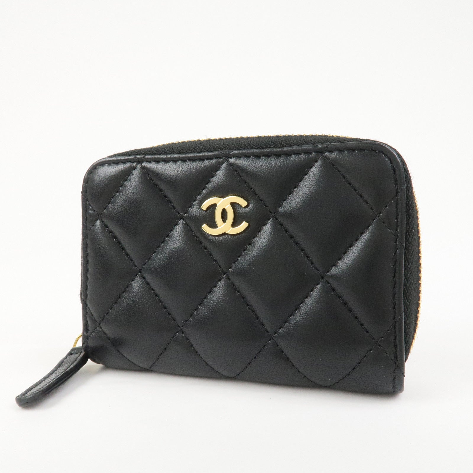 CHANEL Matelasse Lamb skin Classic Zippy Coin Case Black AP0216