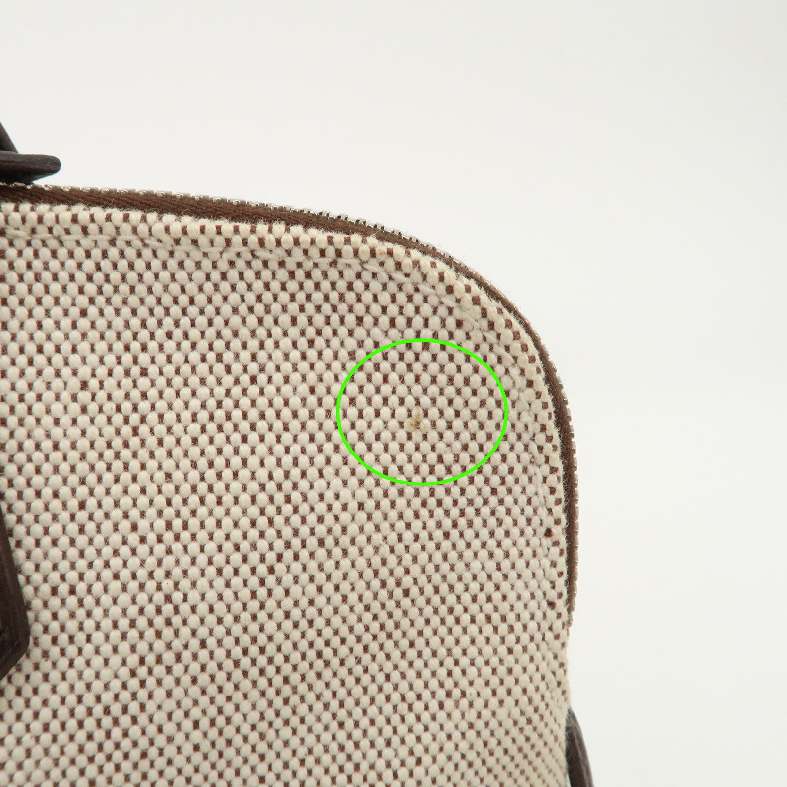 HERMES Leather Toile Ash Sac Eve MM J Engraved Hand Bag Natural