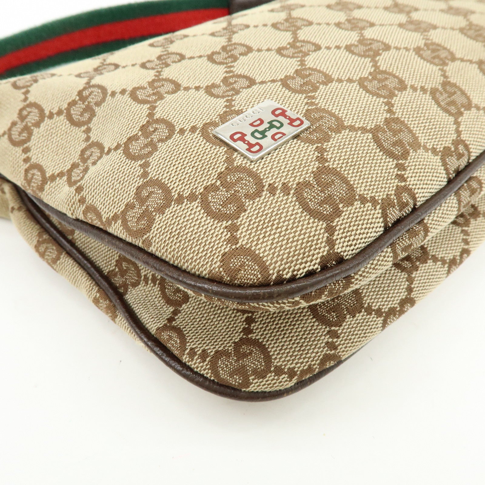 GUCCI Sherry Line GG Canvas Leather Hand Bag Beige Brown 145812