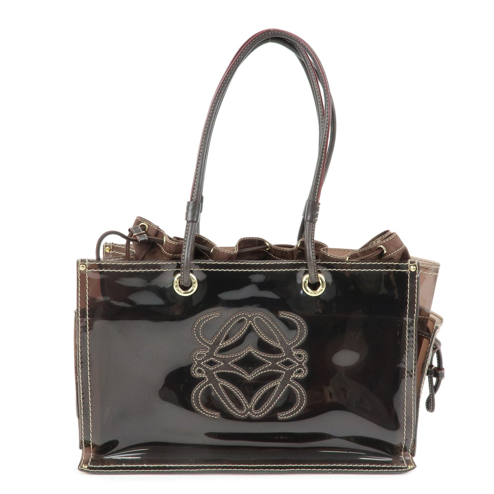 LOEWE Anagram Vinyl Leather Tote Bag Shoulder Bag Brown