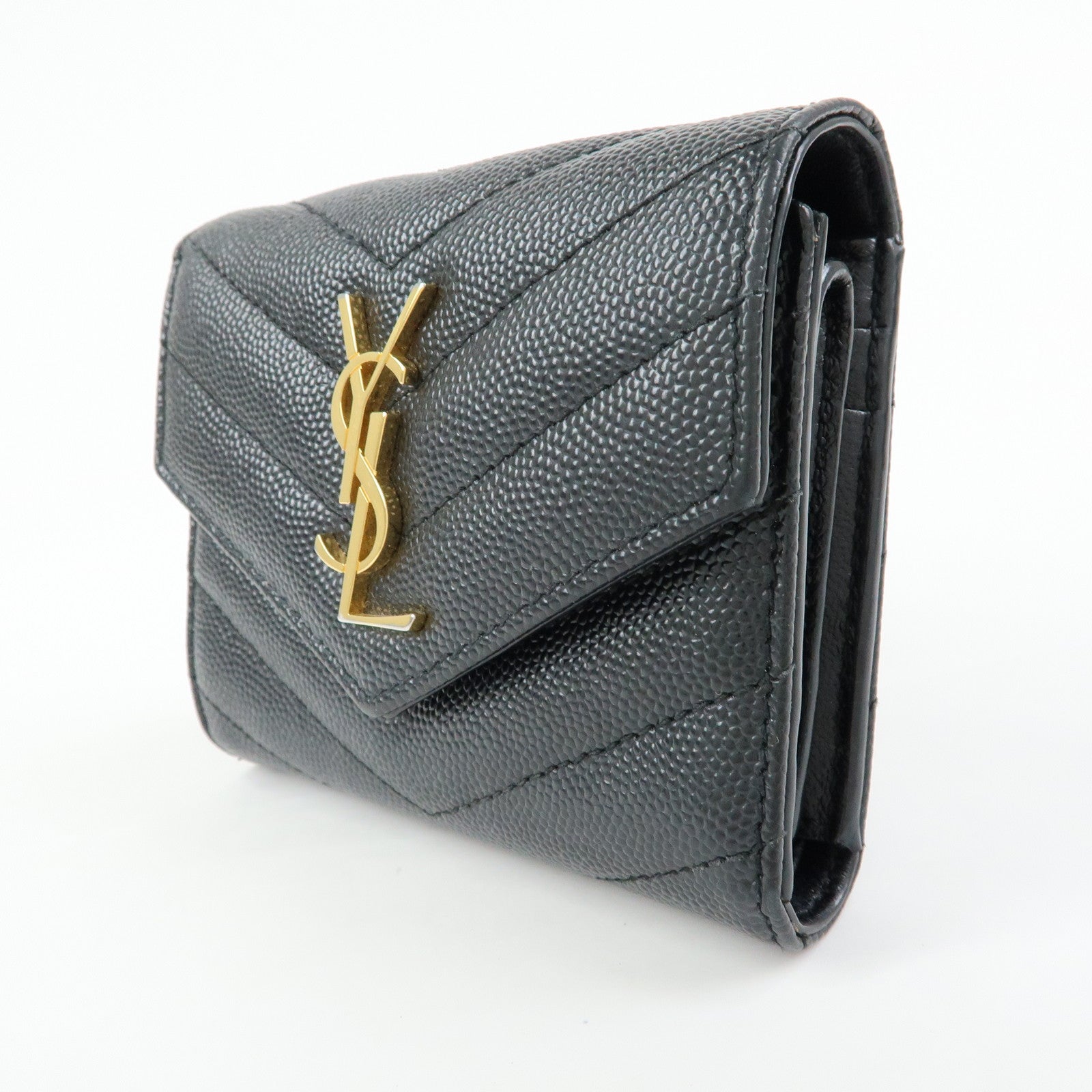 SAINT LAURENT PARIS Cassandra Leather Compact Wallet Black 692061