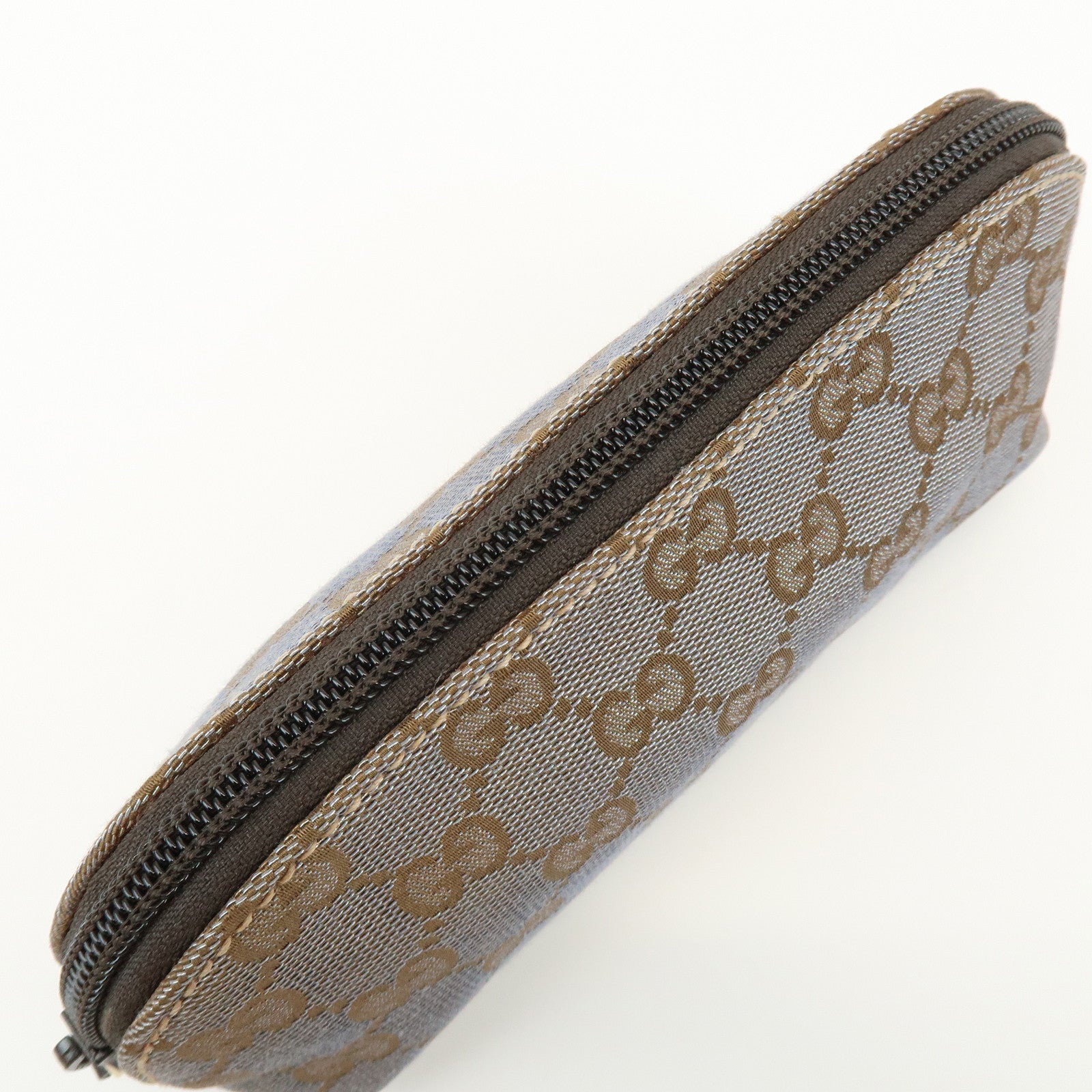 GUCCI GG Mnogram Canvas Leather Cosmetic Pouch Brown 272367