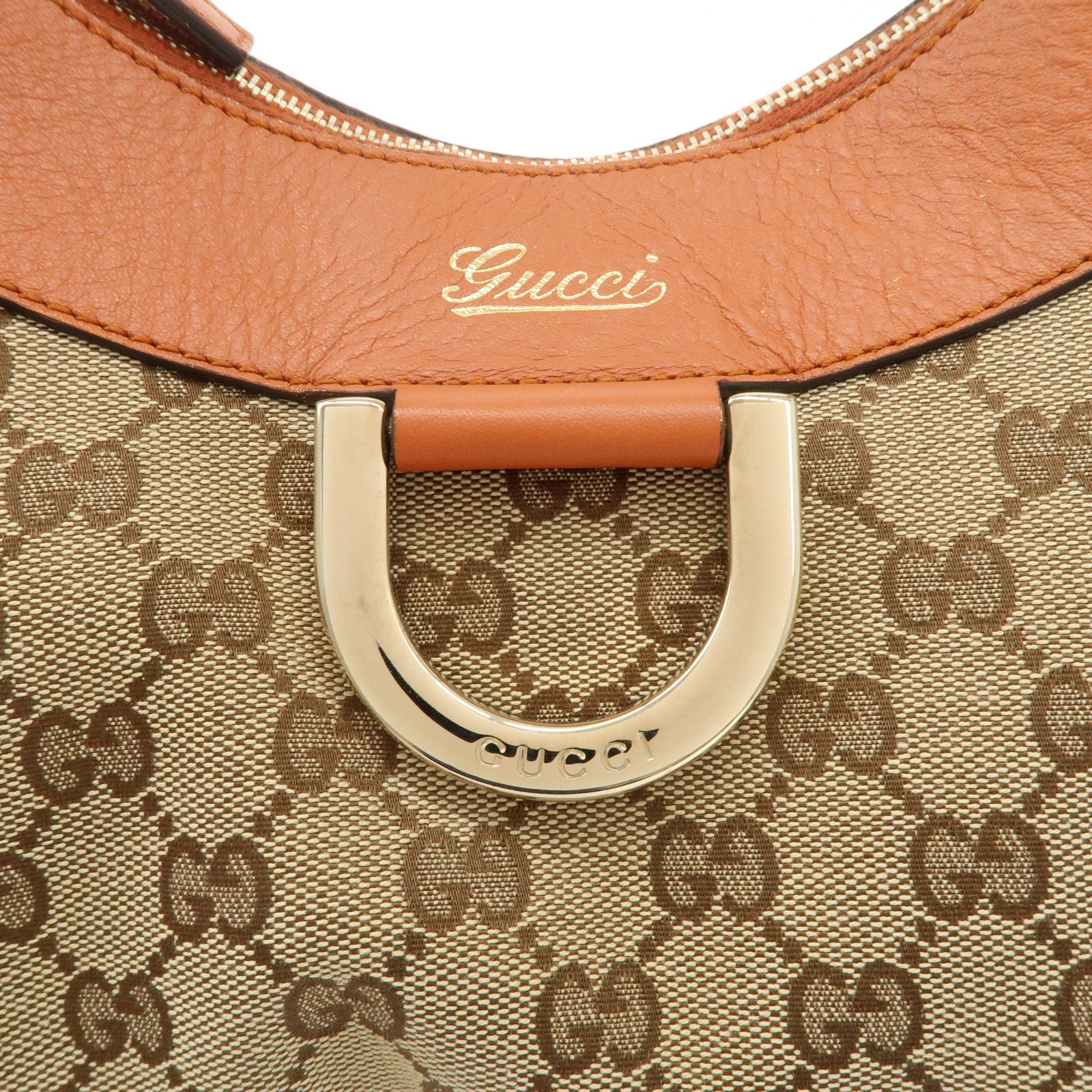GUCCI Abbey Leather GG Canvas Shoulder Hand Bag Beige Orange 139260 Used