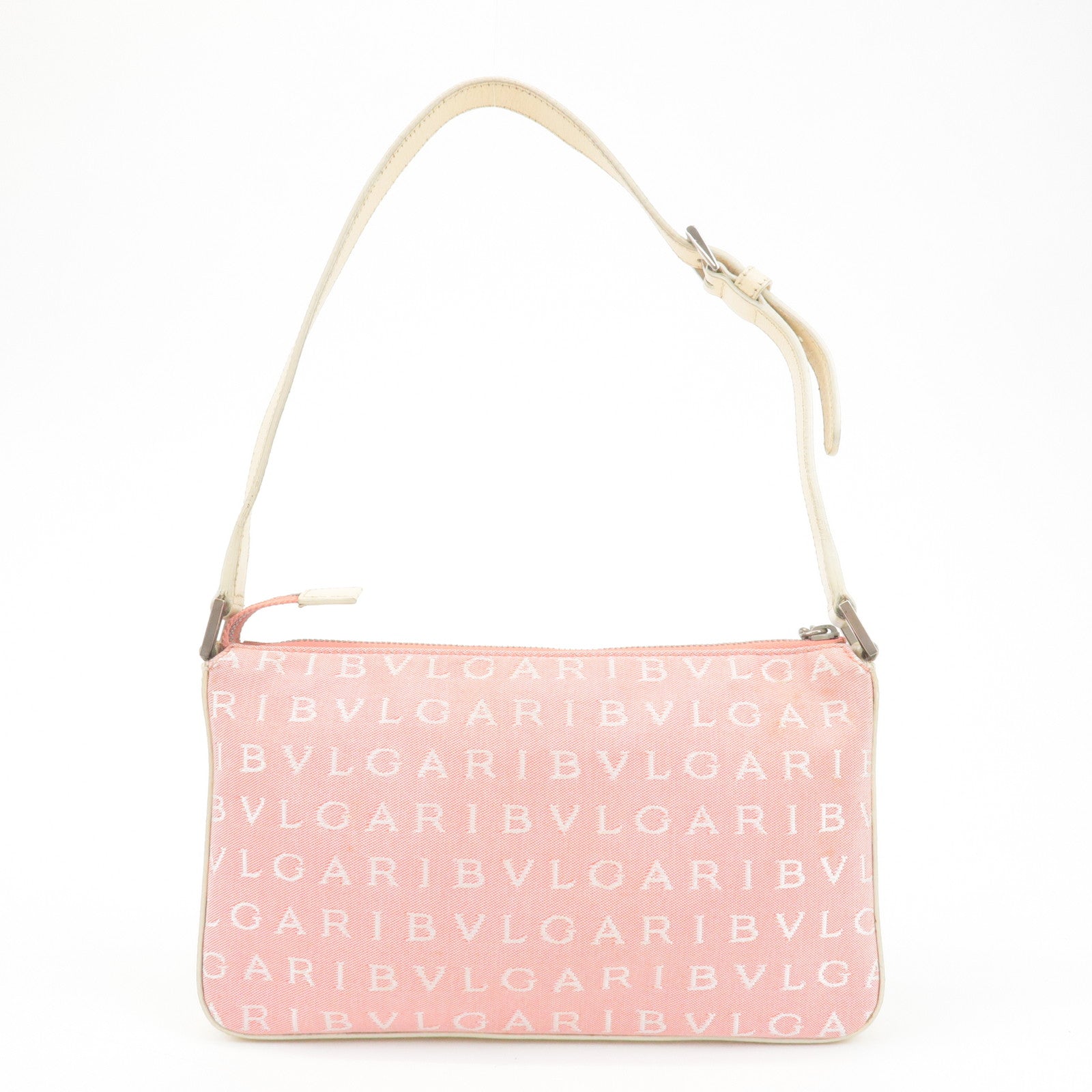 BVLGARI Logo Mania Leather Canvas Shoulder Bag Hand Bag Pink Used