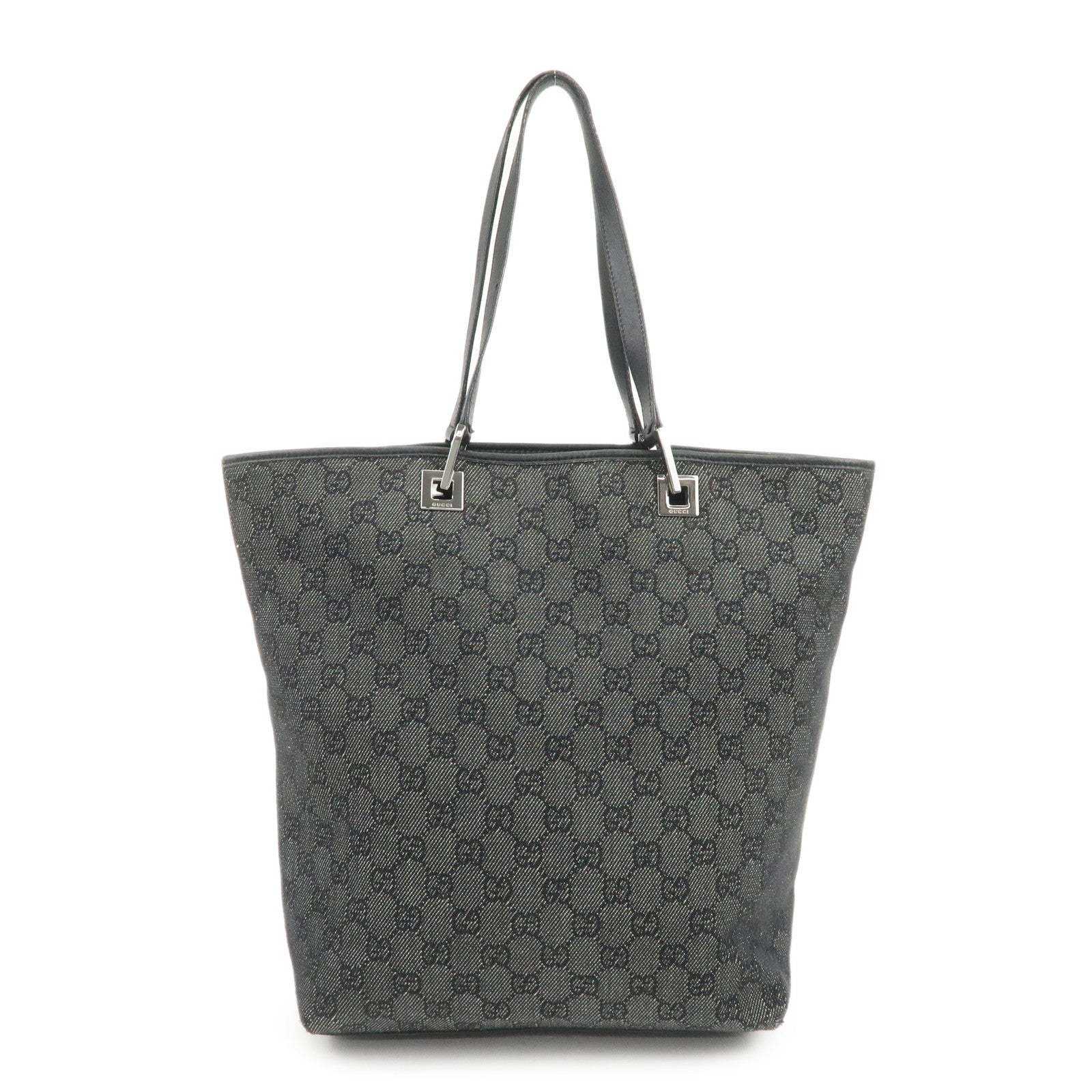 GUCCI GG Monogram Denim Leather Tote Bag Shoulder Bag Black 31243