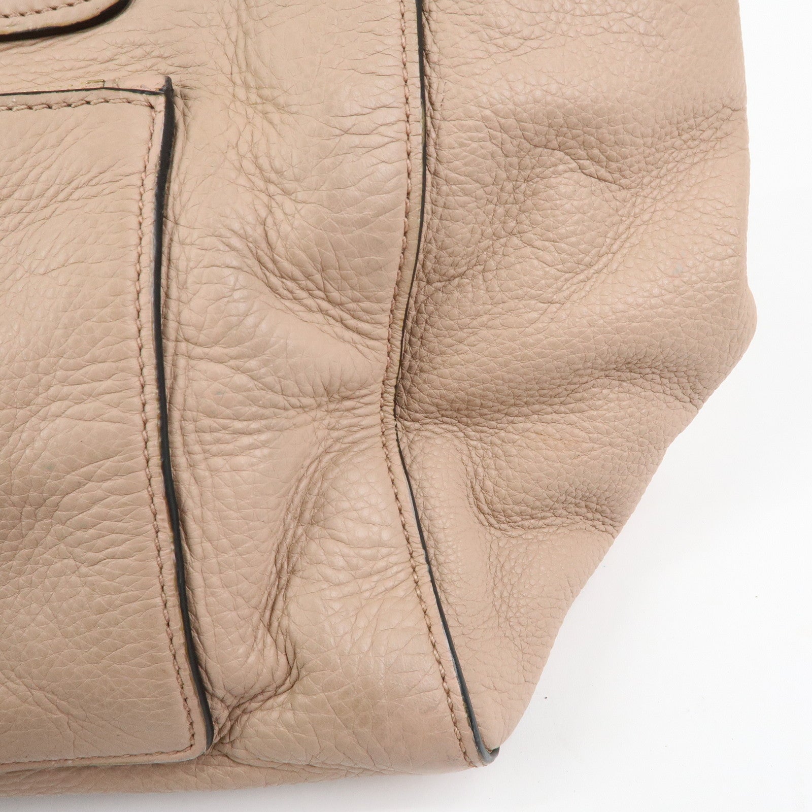 PRADA Triangle Logo Leather Tote Bag Shoulder Bag Pink Beige