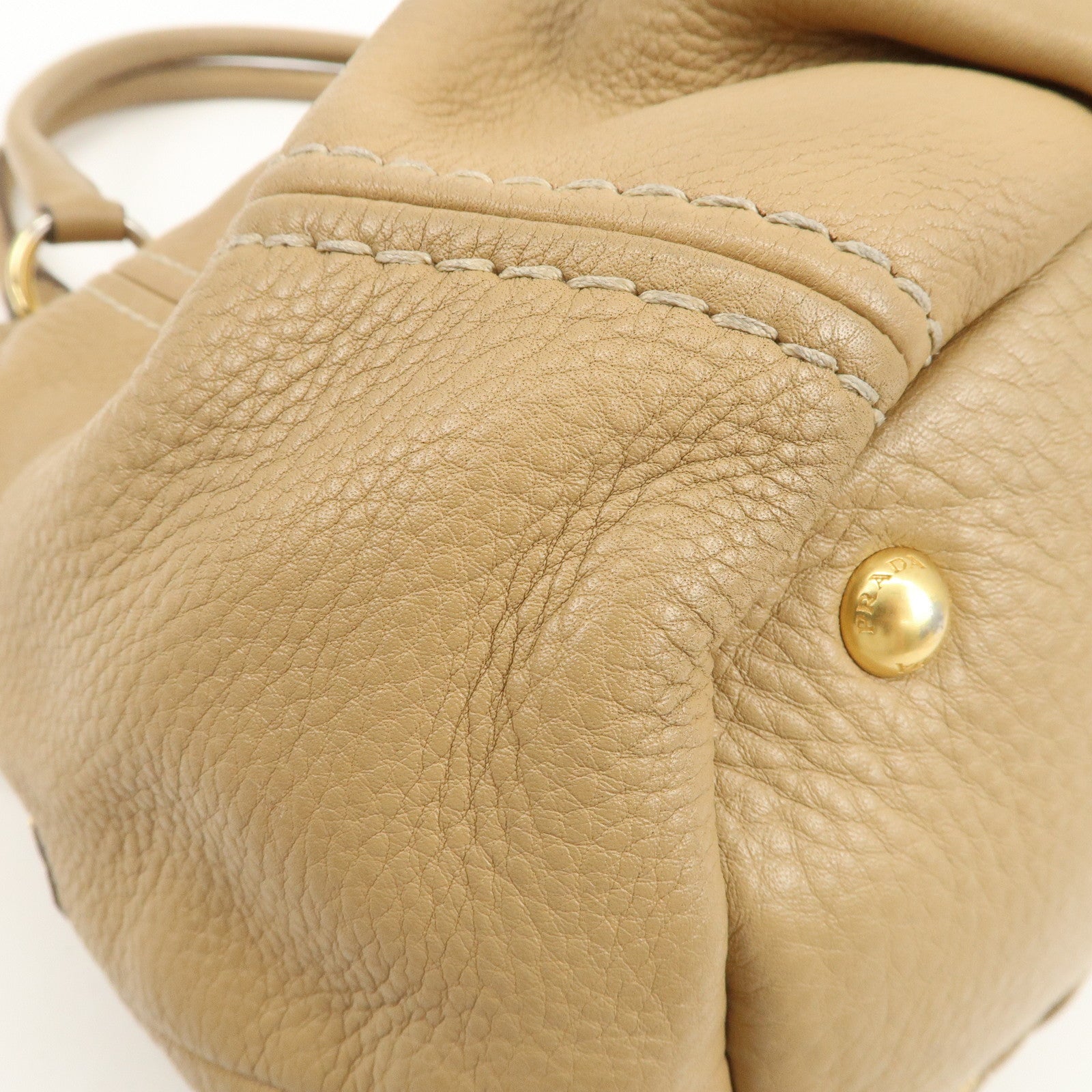 PRADA Logo Leather 2Way Bag Hand Bag Shoulder Bag Camel