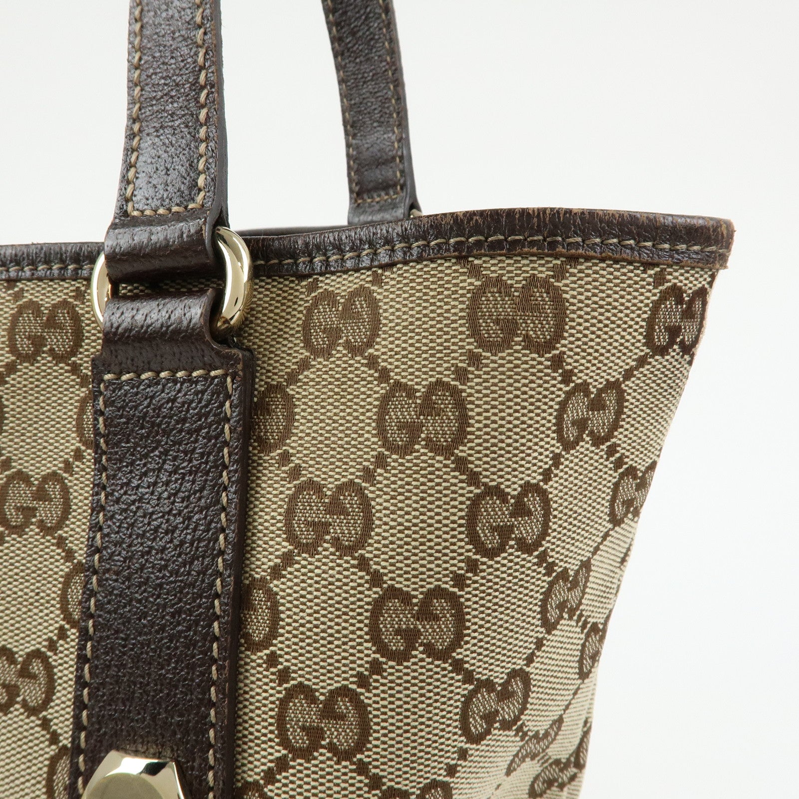 GUCCI GG Canvas Leather Tote Bag Shoulder Bag Beige Brown 153009