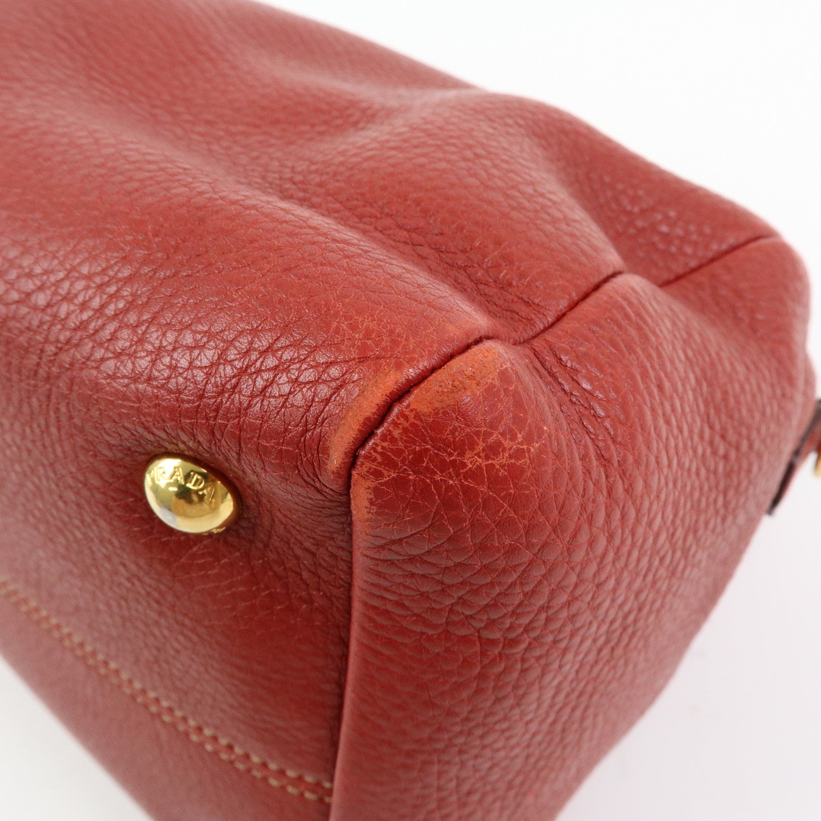 PRADA Logo Calf Leather 2Way Bag Hand Bag Shoulder Bag Red