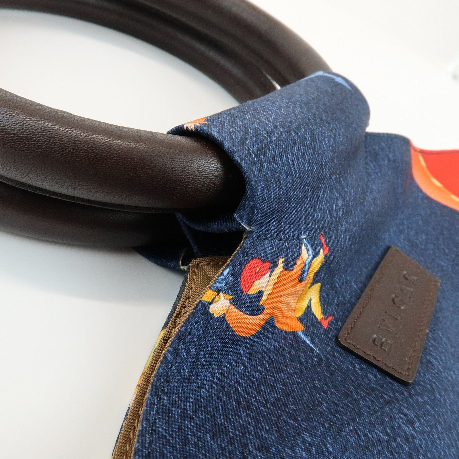 BVLGARI Logo Canvas Leather Hand Bag Navy