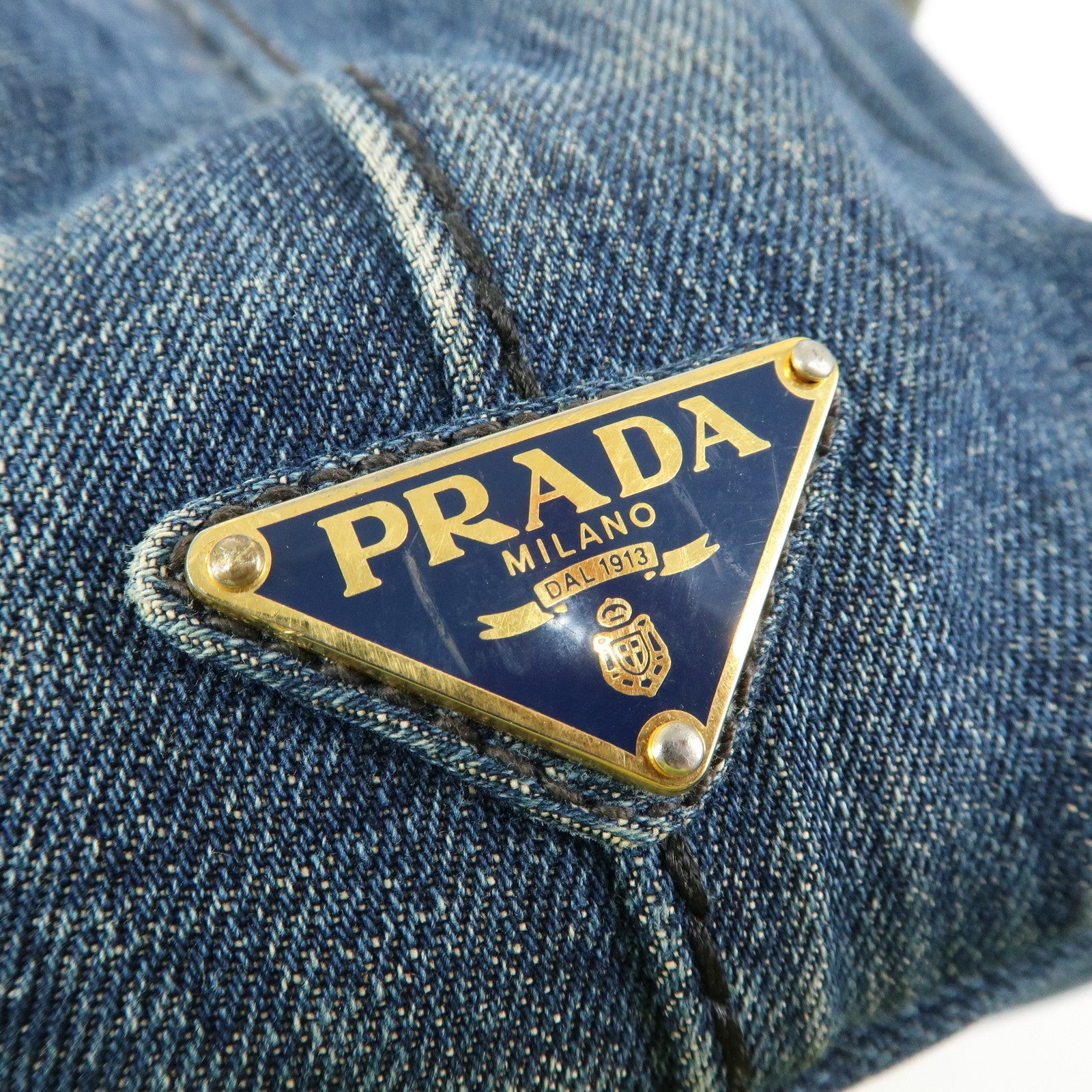PRADA Logo Canapa Canvas Denim Tote Bag Hand Bag Blue B1877B