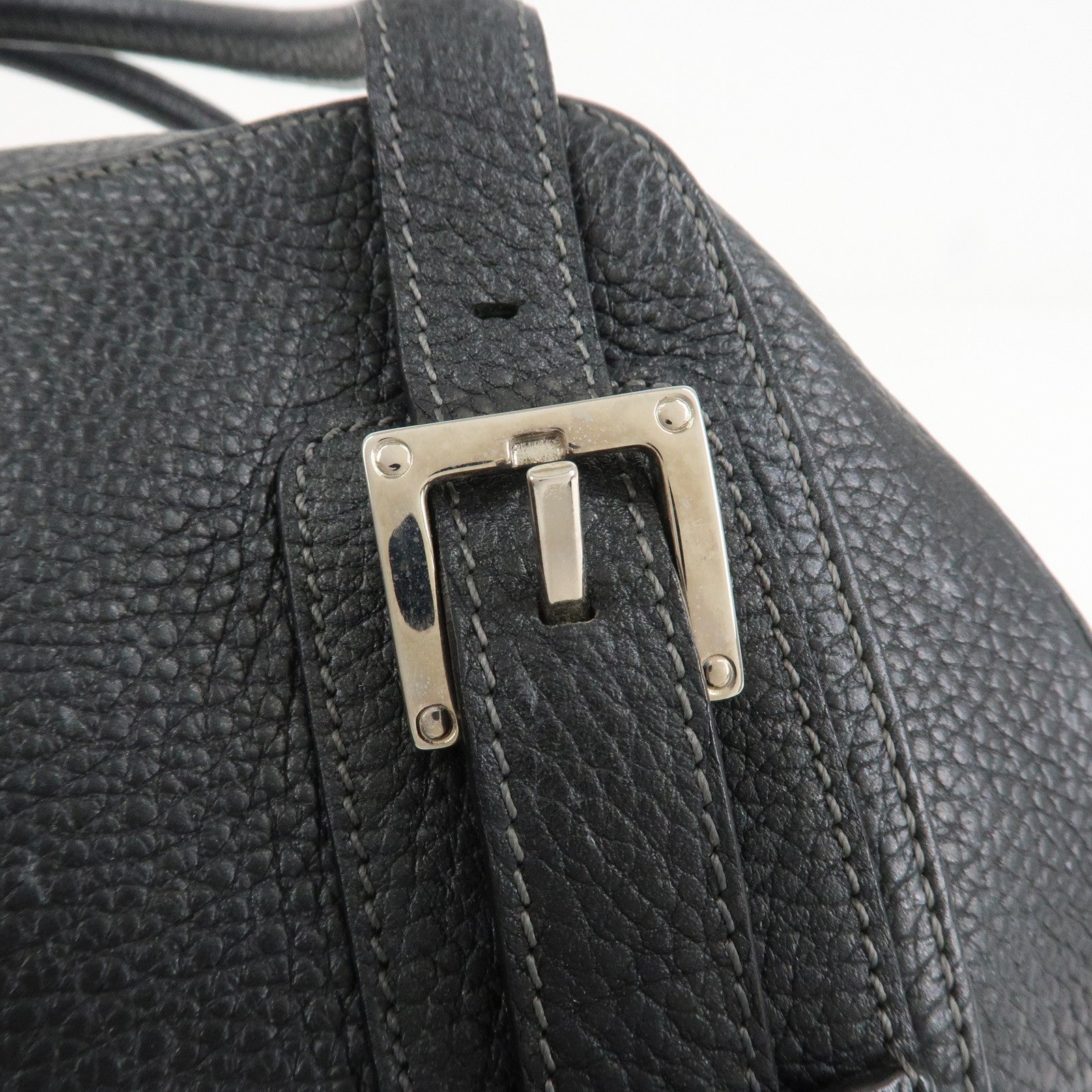 LOEWE Leather Senda Shoulder Bag Hand Bag Black Silver Hardware