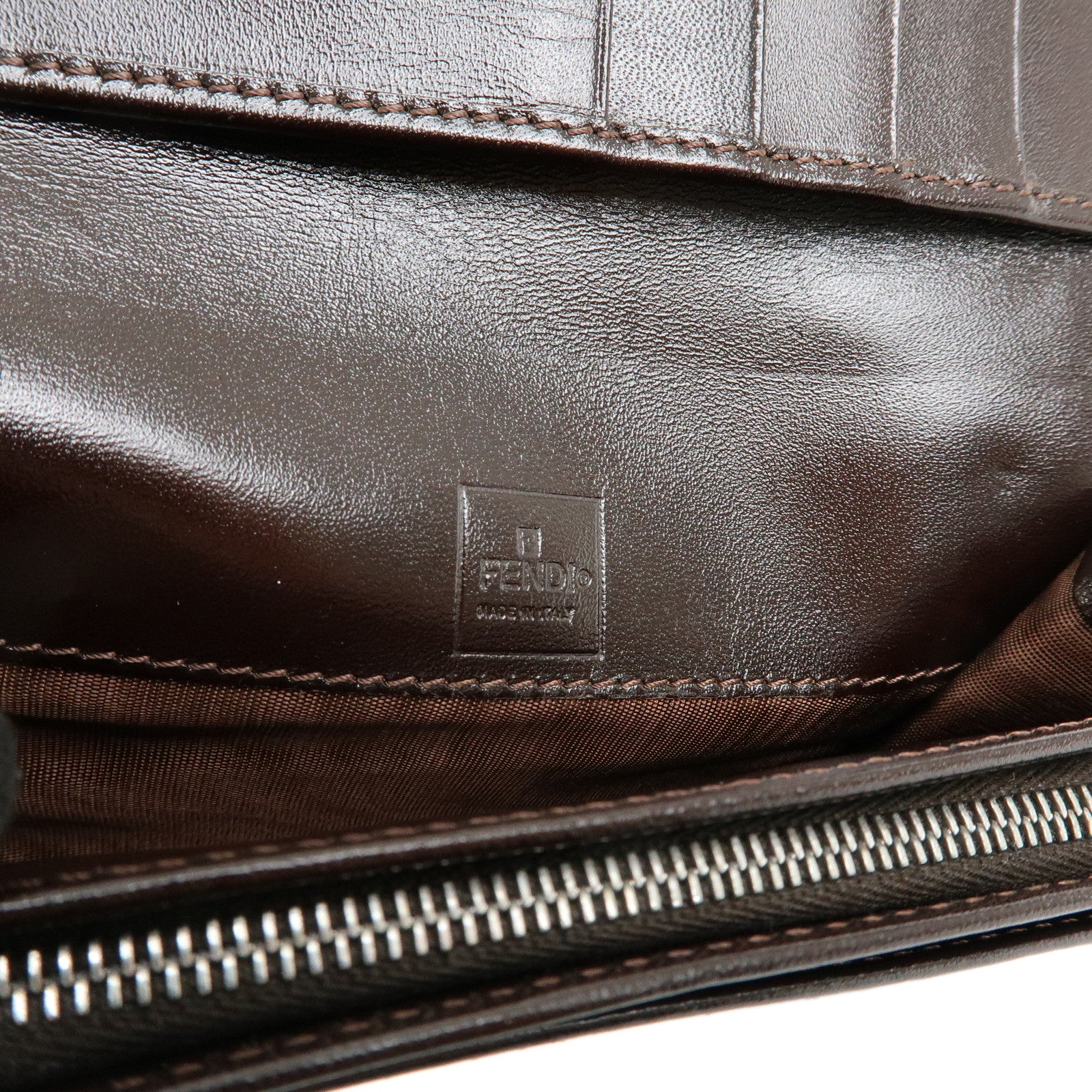 FENDI Zucca Canvas Leather Tri-fold Wallet Brown Black 31052