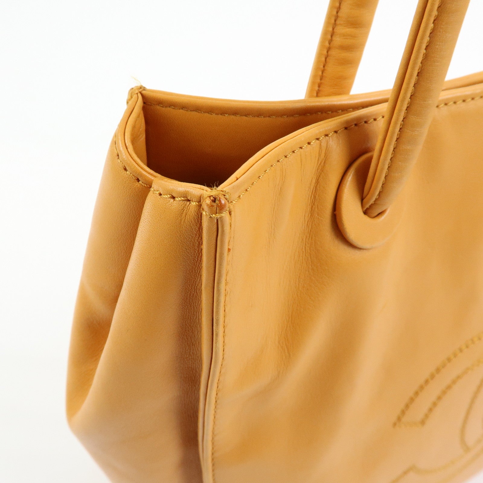 CHANEL COCO Mark Leather Tote Bag Shoulder Bag Orange