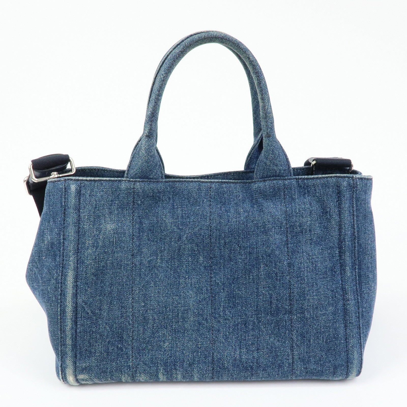 PRADA Canapa Triangle Logo Denim 2Way Bag Hand Bag Blue 1BG439