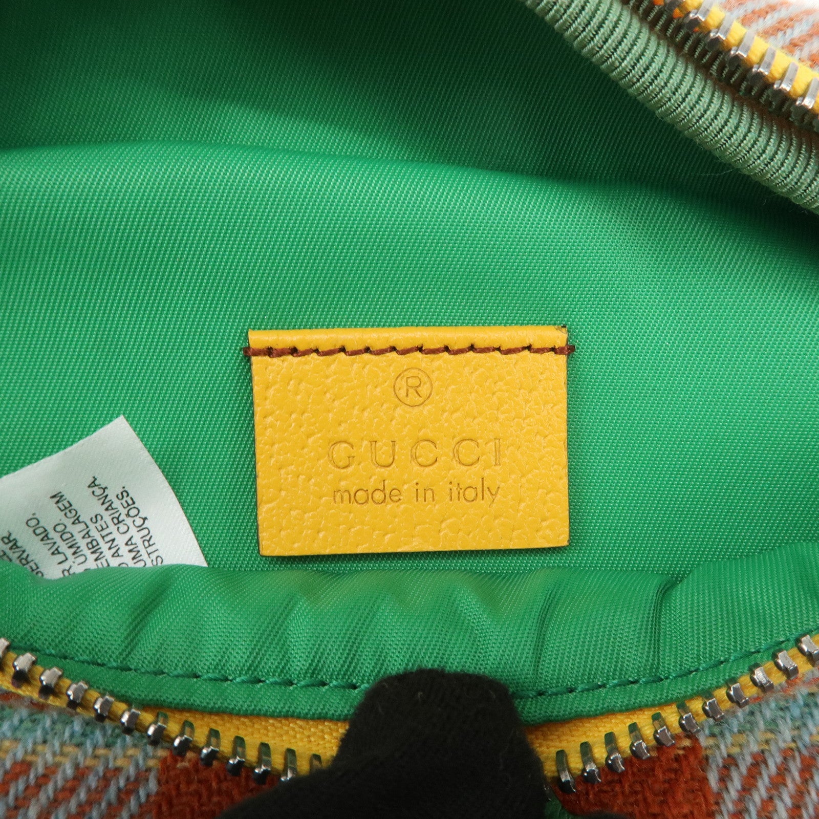GUCCI Children's Wool Leather Body Bag Waist Bag Brown Green 502095