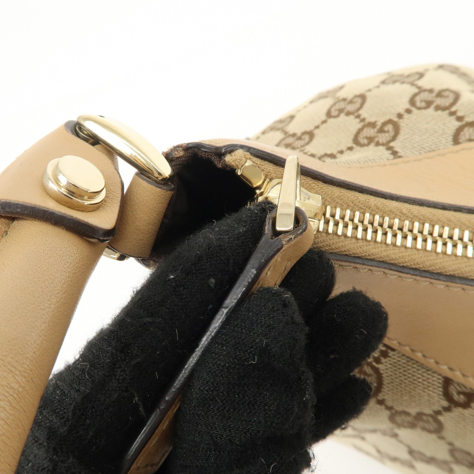 GUCCI Abbey GG Canvas Leather Shoulder Bag Beige 190525 Used