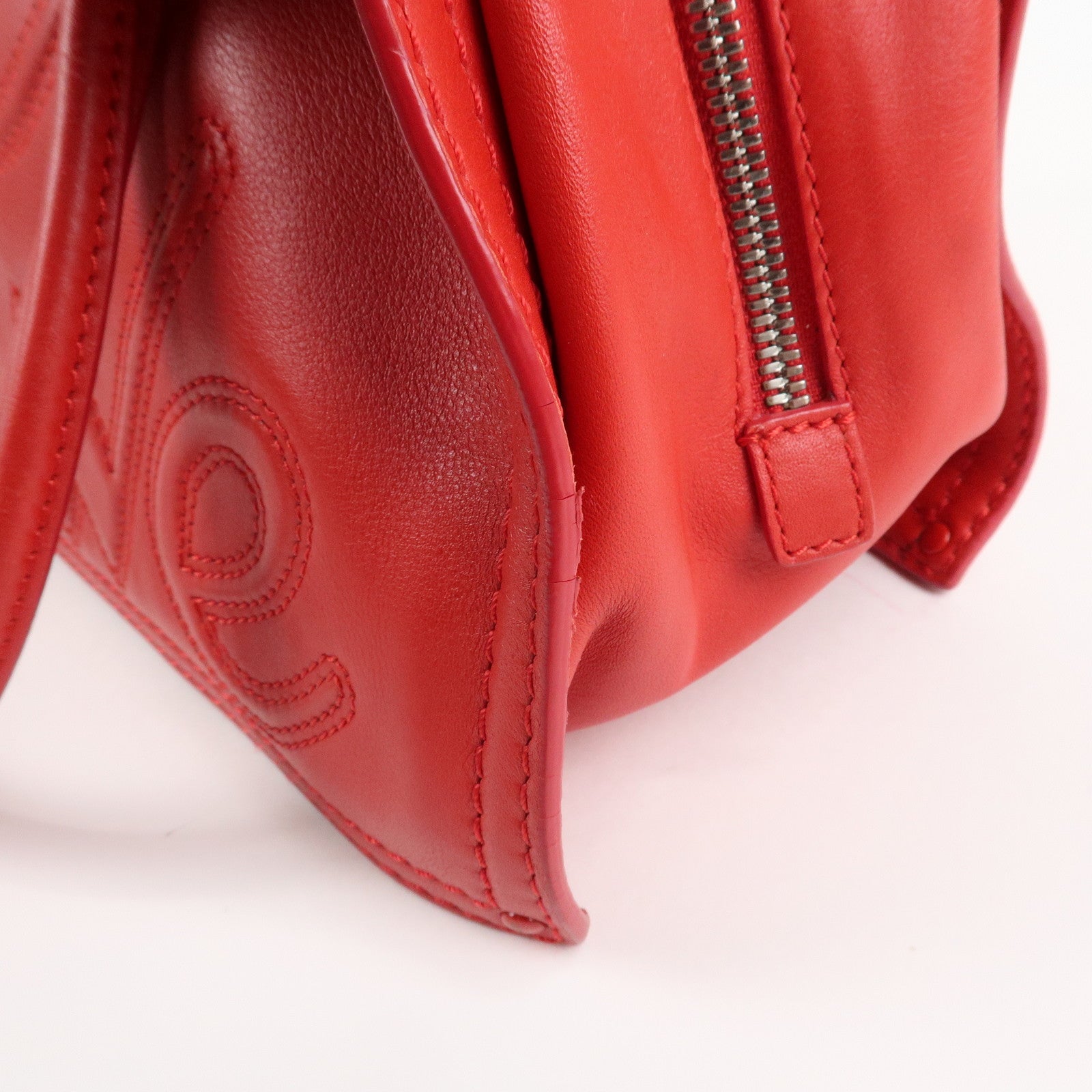 LOEWE Leather Tote Bag Shoulder Bag Hand Bag Red Used
