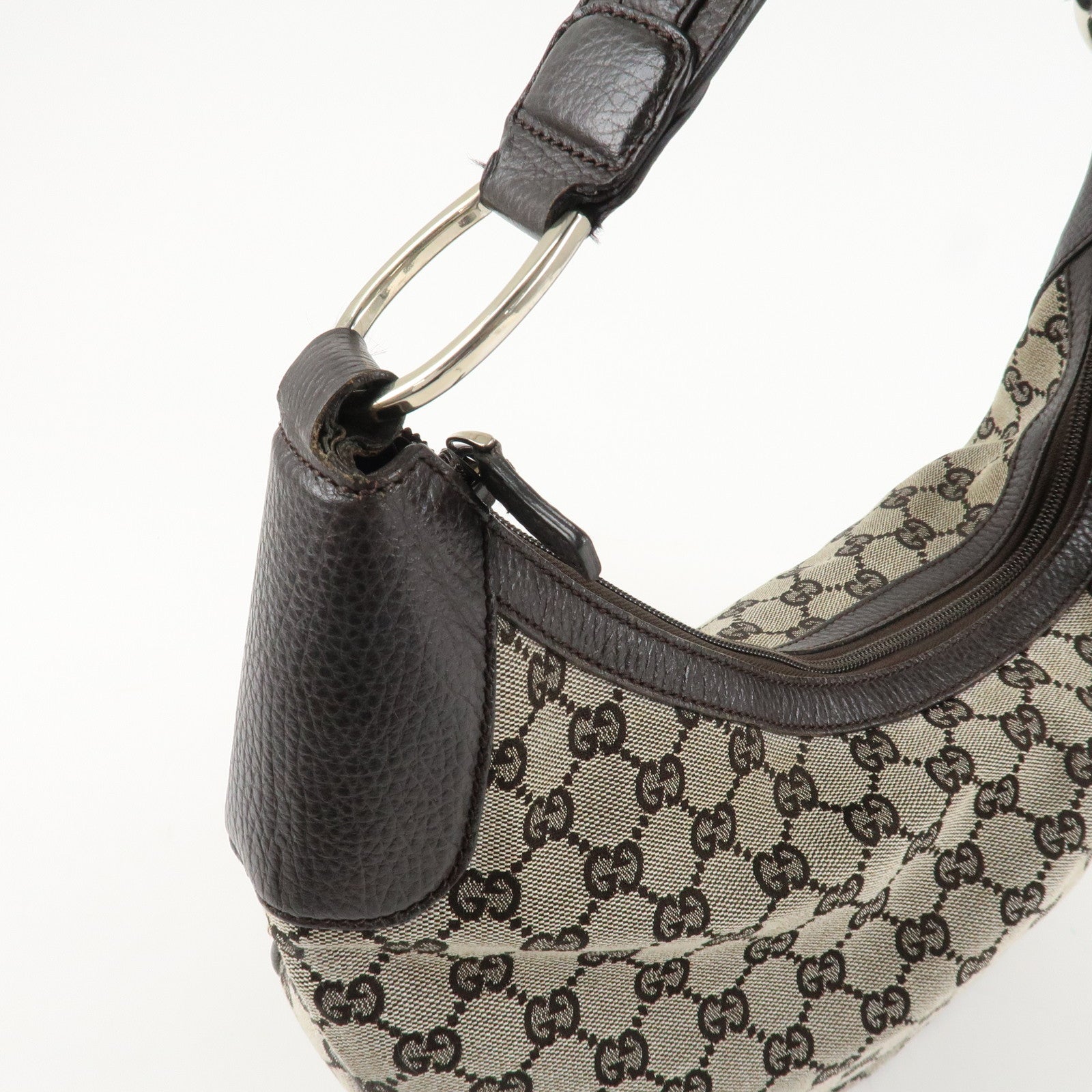 GUCCI GG Canvas Leather Shoulder Bag Hand Bag Brown 257297 Used