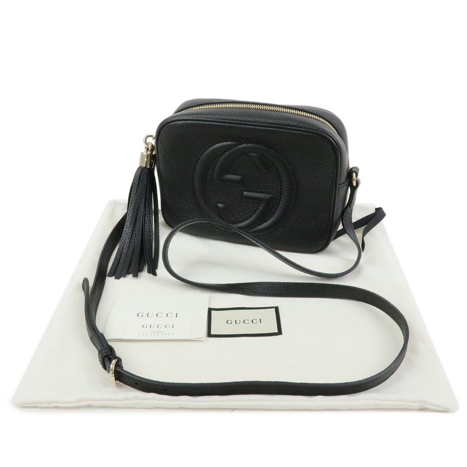 GUCCI SOHO Interlocking G Leahter Small Disco Bag Black 308364
