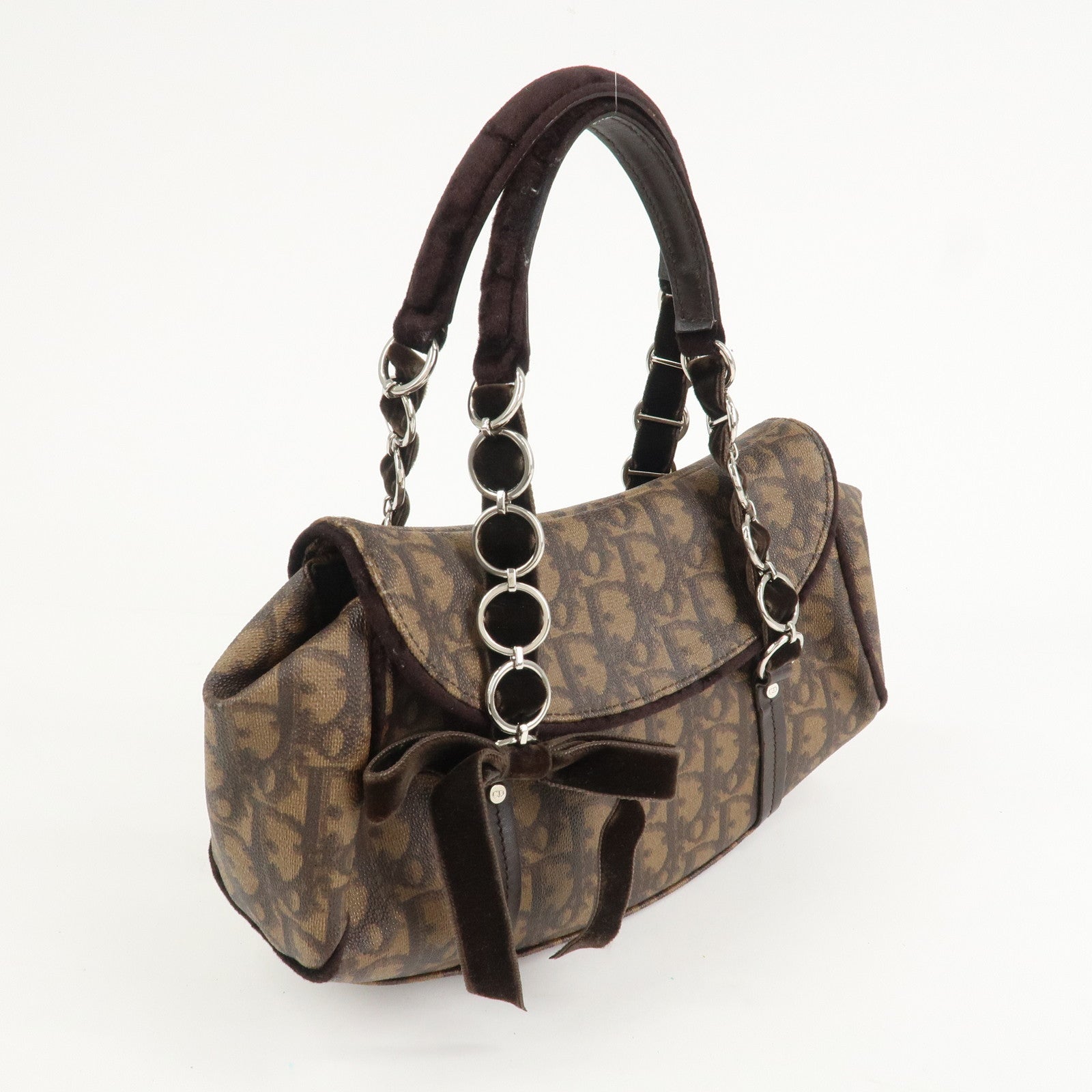 Christian Dior Trotter Romantic PVC Suede Hand Bag Brown