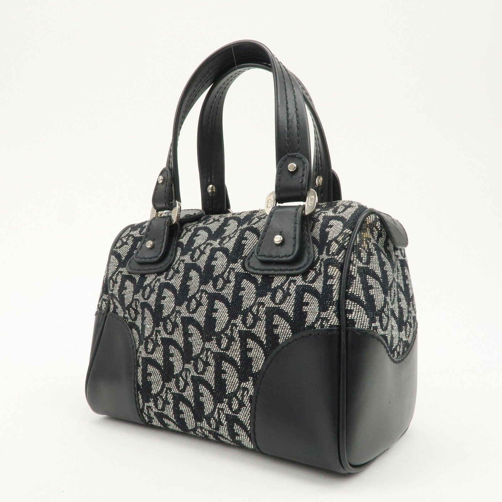 Christian Dior Trotter Canvas Leather Boston Bag Black