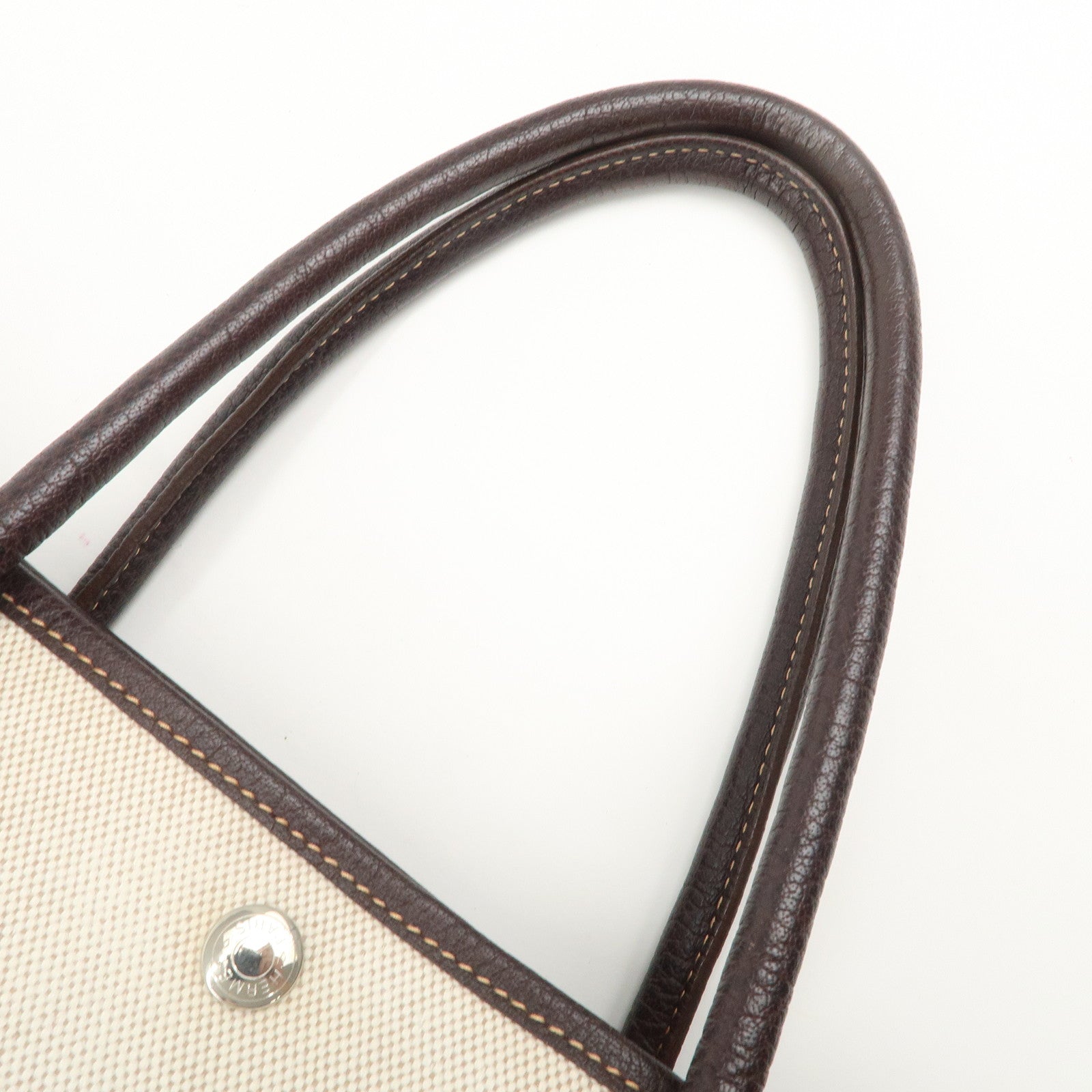 HERMES Garden Party Toile H Leather Tote Bag Hand Bag Natural