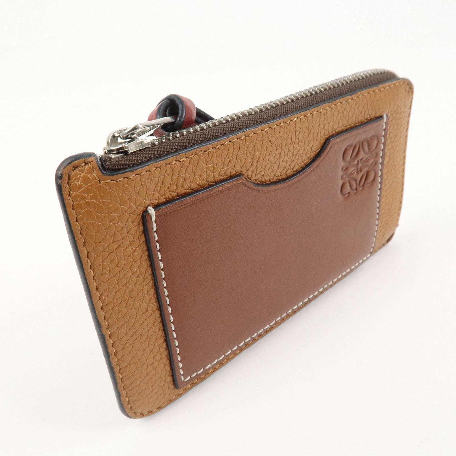 LOEWE Anagram Leather Fragment Card Case Brown