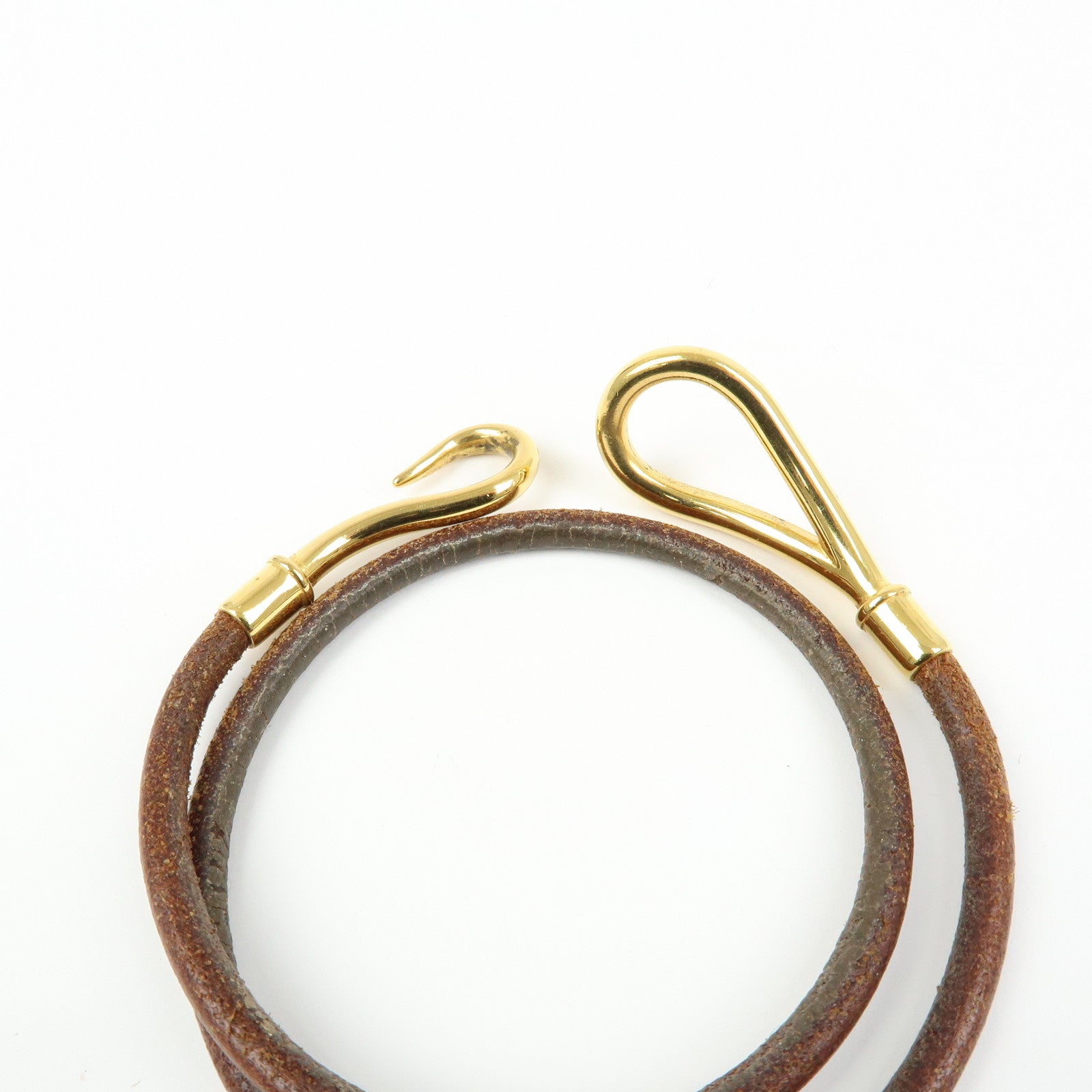 HERMES Jumbo Choker Leather Metal Bracelet Brown Gold