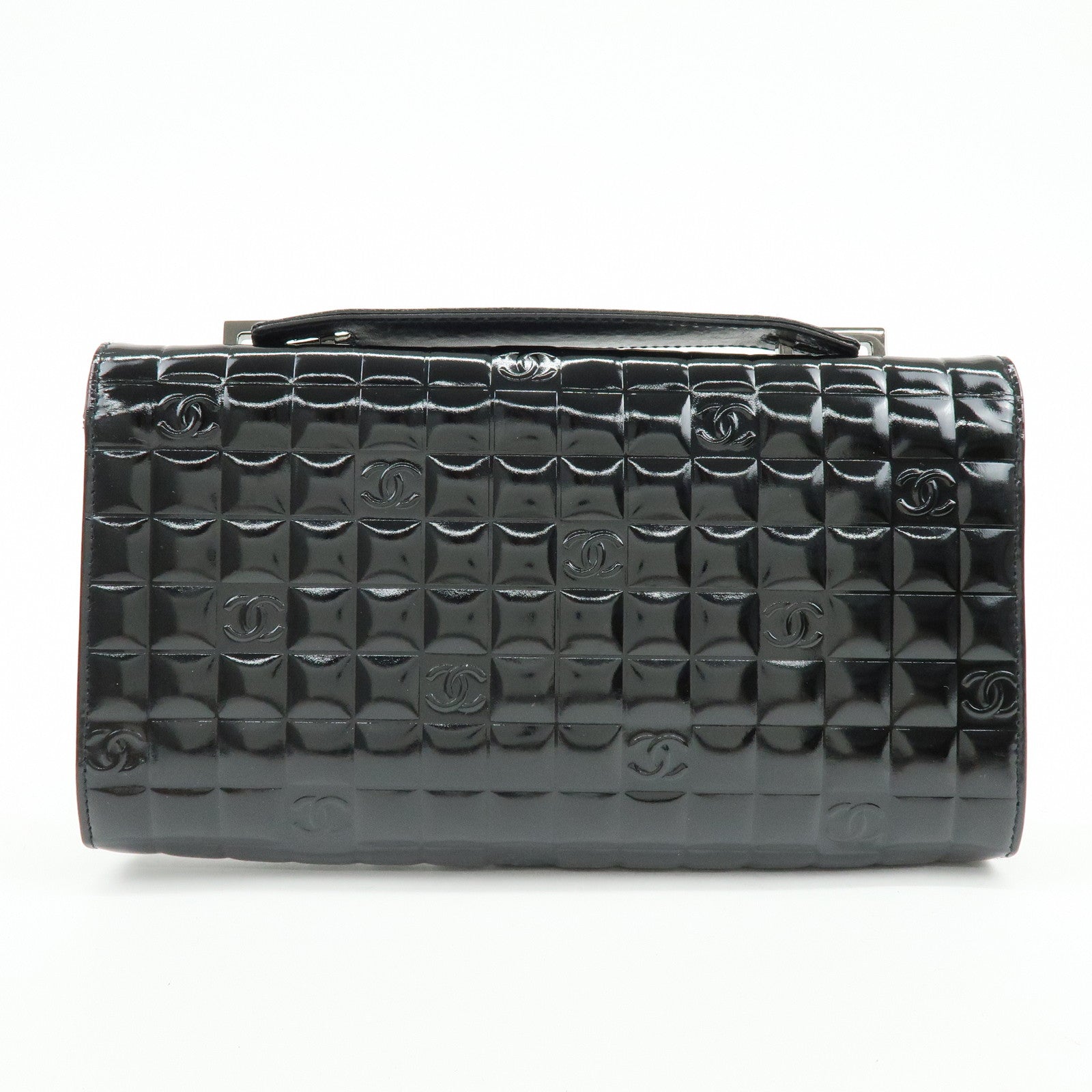 CHANEL Chocolate Bar COCO Mark Patent Leather Hand Bag Black