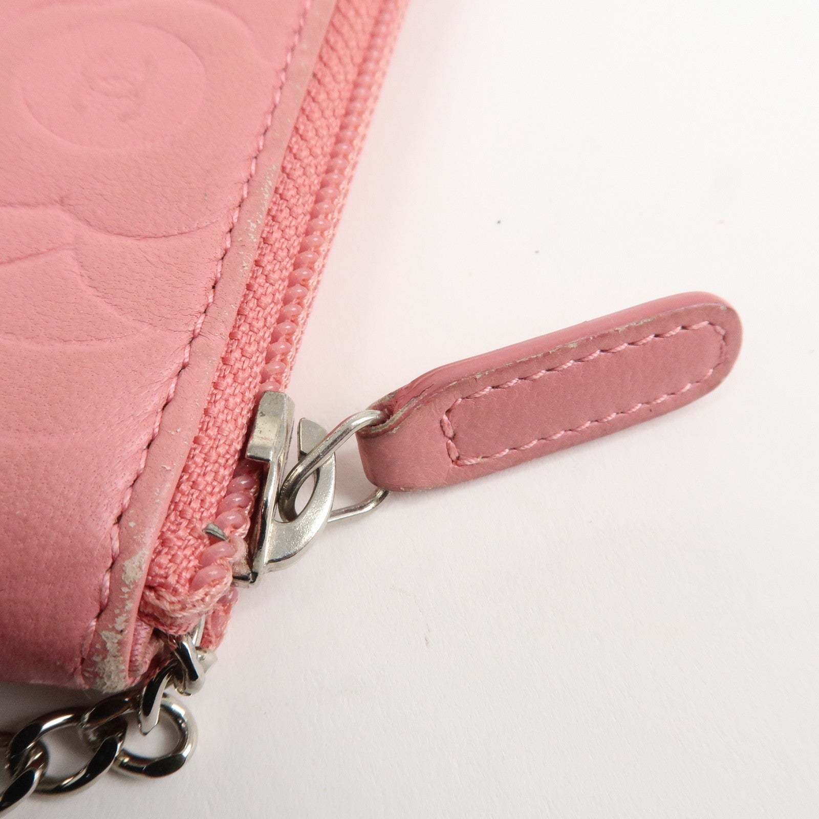 CHANEL Camellia Lamb Skin Leather Coin Case Pink