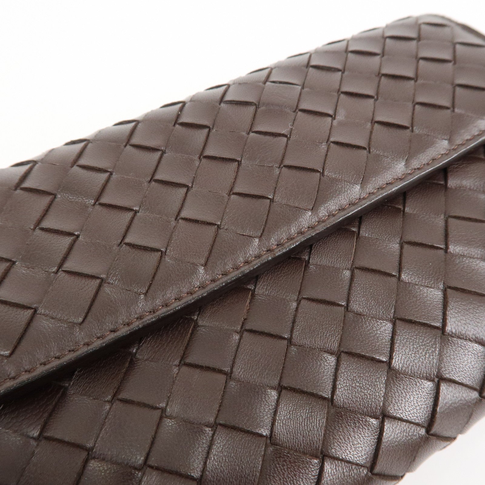 BOTTEGA VENETA Intrecciato Leather Long Wallet Brown Used