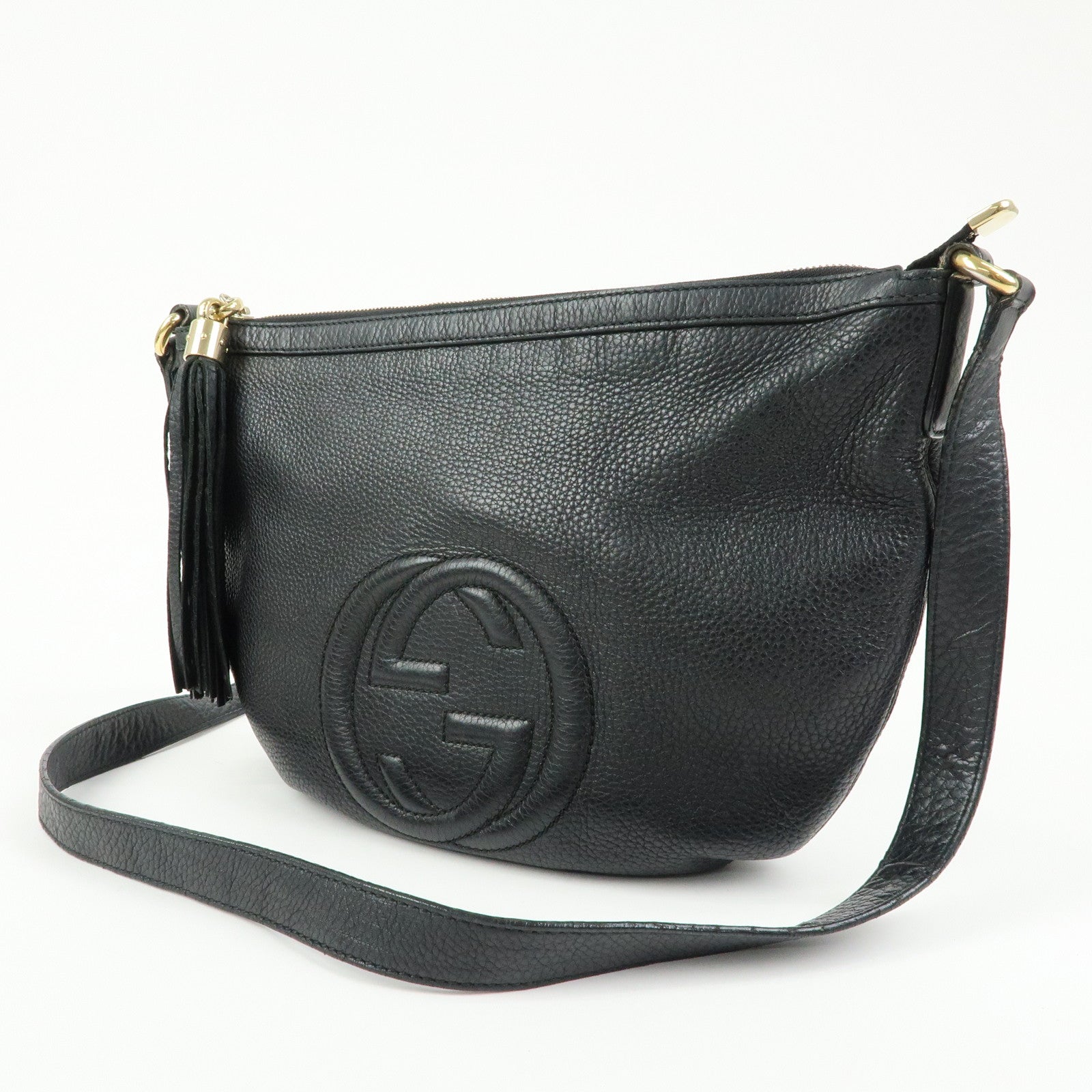 GUCCI SOHO Interlocking G Leather Shoulder Bag Tassel Black 308361