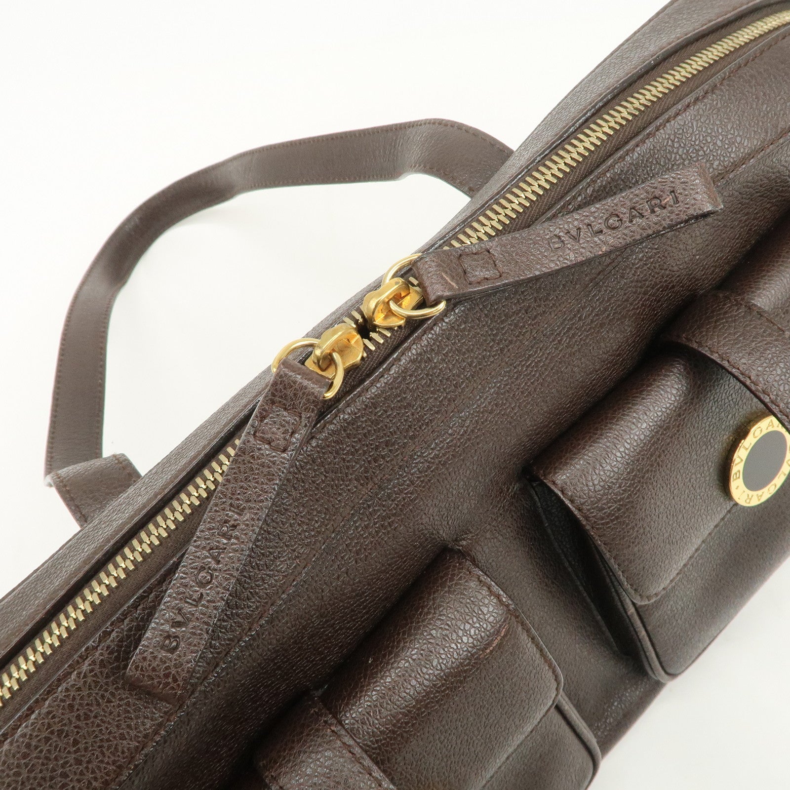 BVLGARI B-zero1 Leather Shoulder Bag Hand Bag Dark Brown