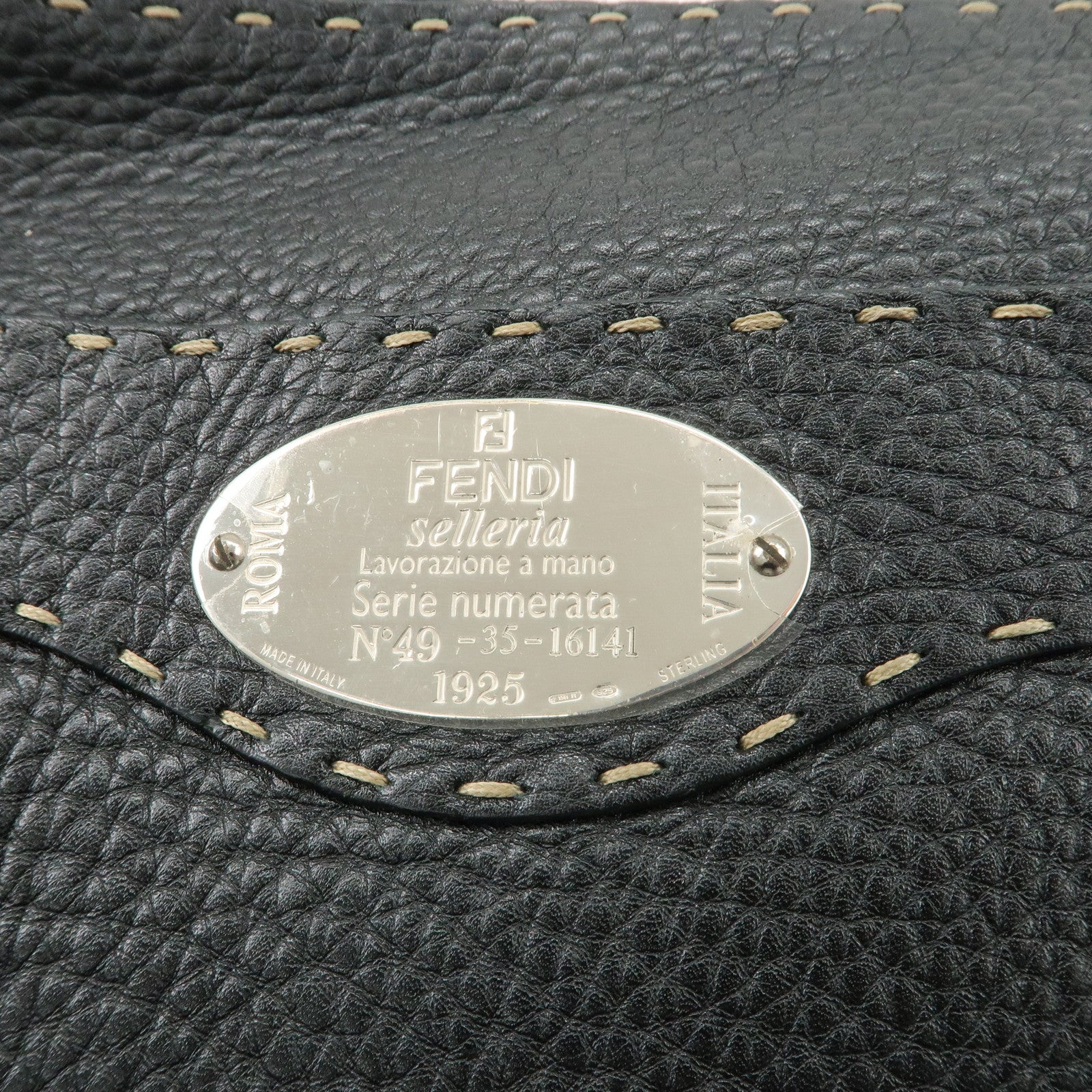 FENDI Selleria Leather Shoulder Bag Crossbody Bag Black 8BT109 Used