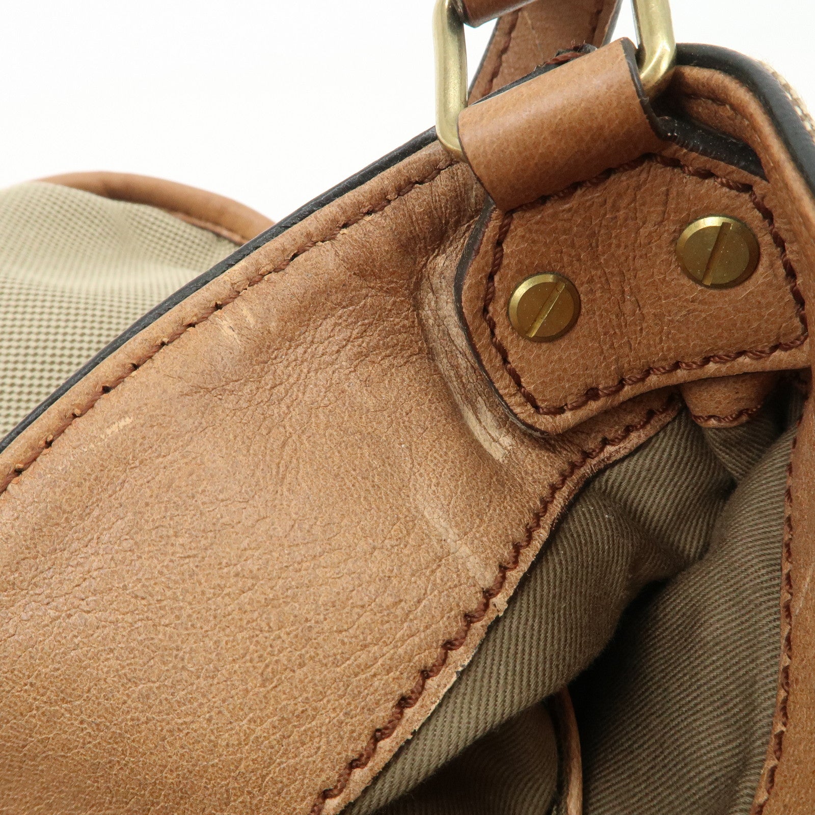 Chloe Leather Canvas Shoulder Bag Crossbody Bag Beige Brown Khaki