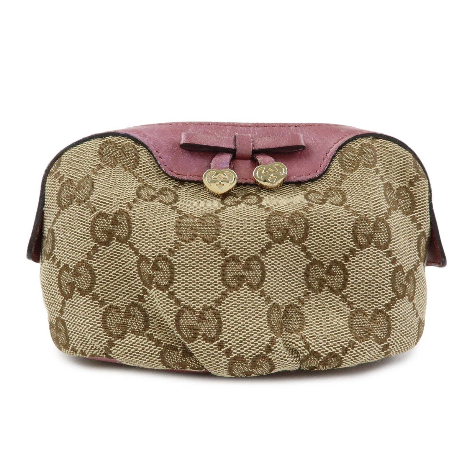 GUCCI Interlocking G Lovely Heart Cosmetic Pouch Beige Pink 308728