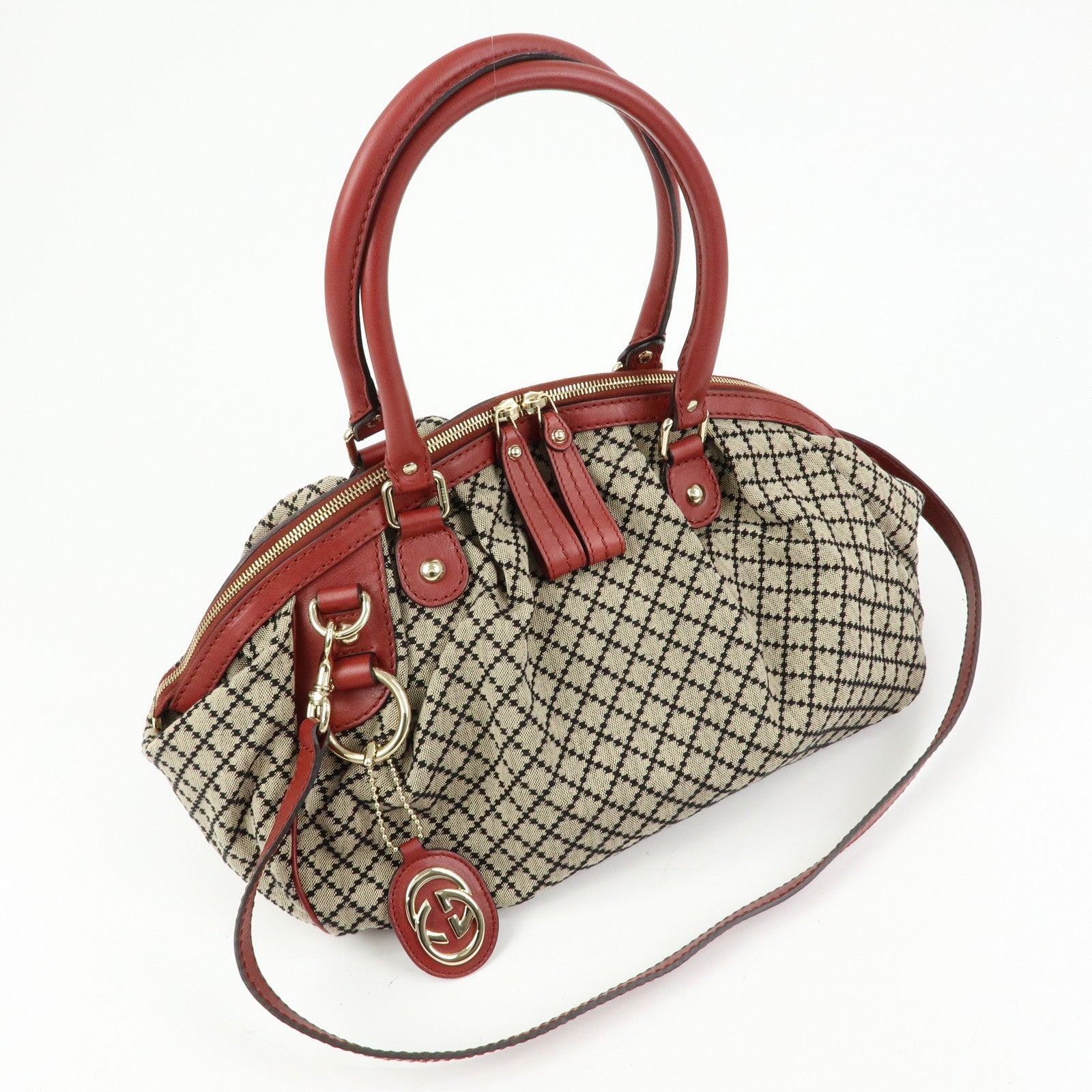 GUCCI Diamante Sukey Canvas Leather 2WAY Hand Shoulder Bag 223974