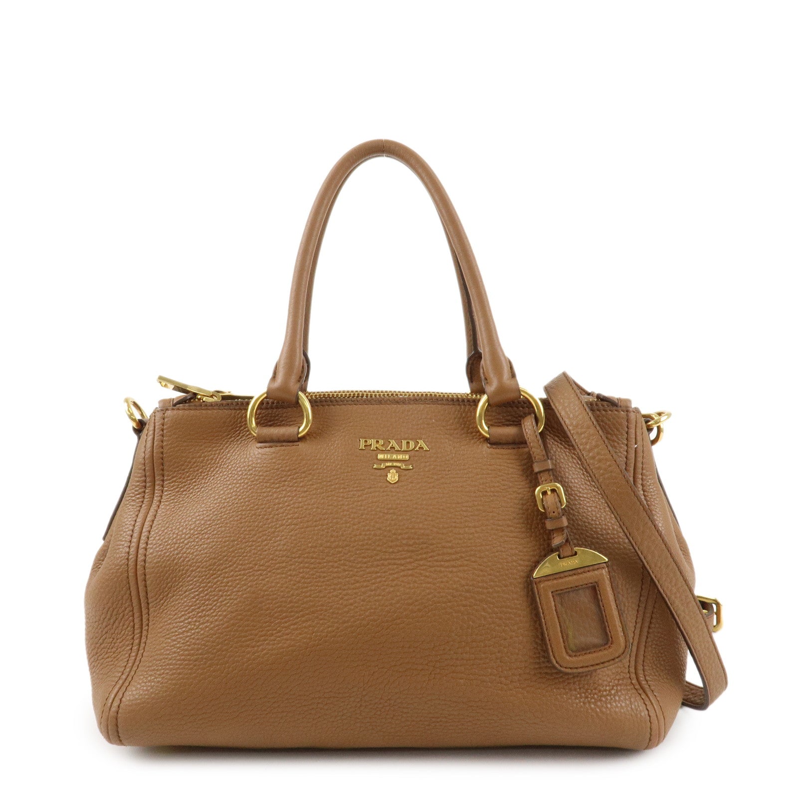 PRADA Logo VIT.DAINO Calf Leather 2Way Tote Bag Brown 1BA866 Used