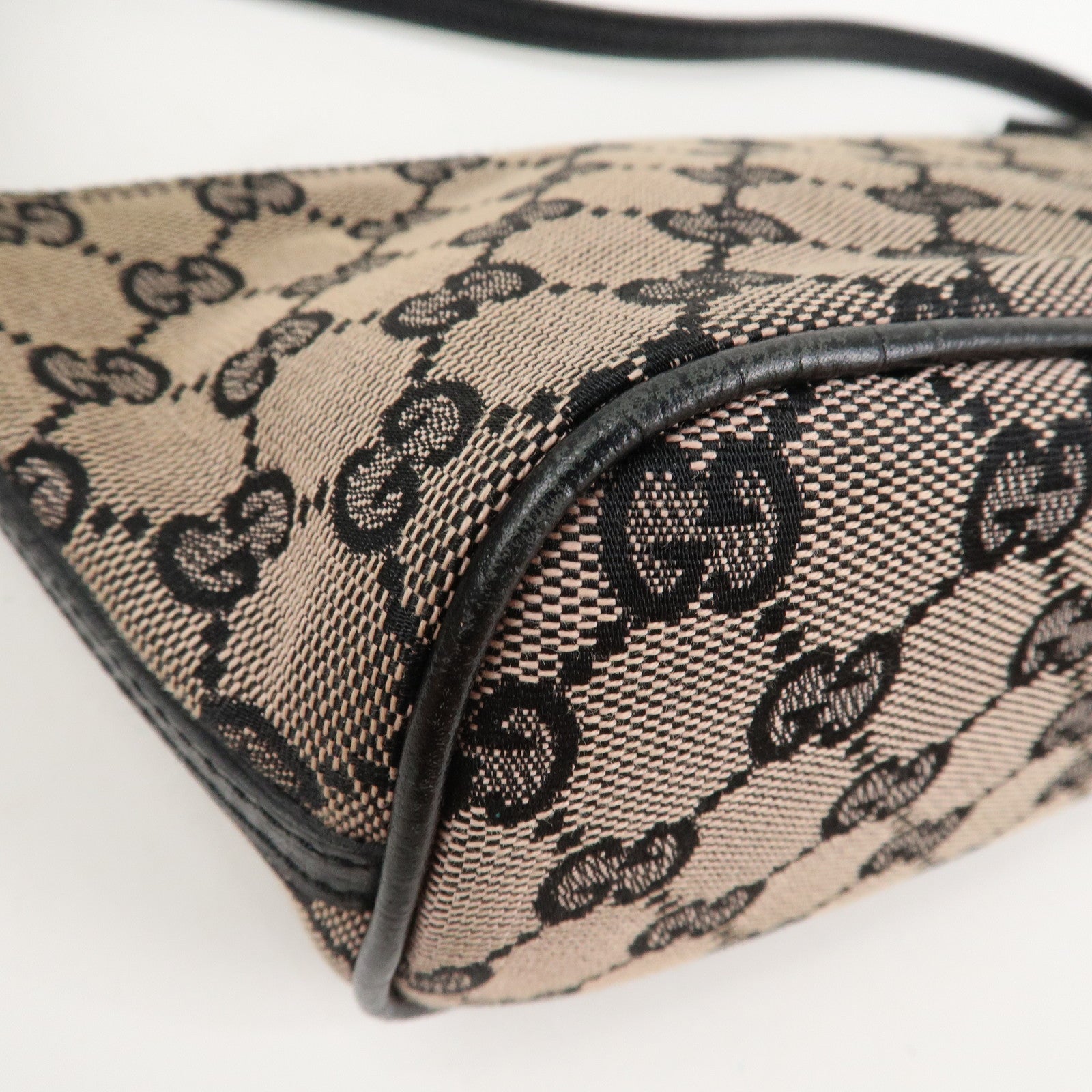 GUCCI Boat Bag GG Canvas Leather Hand Bag Beige Navy 07198