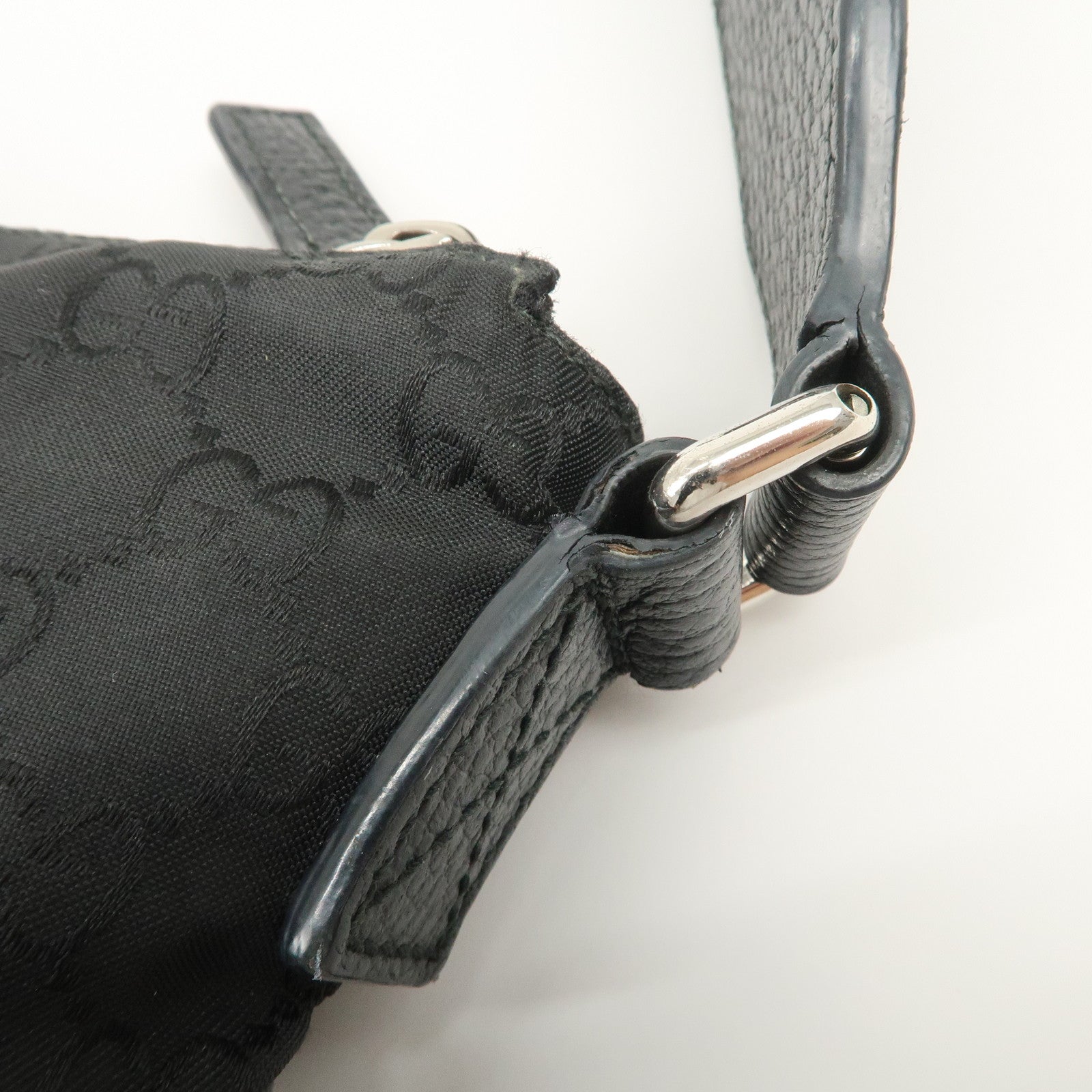 GUCCI Sherry GG Nylon Leather Shoulder Bag Black 509639