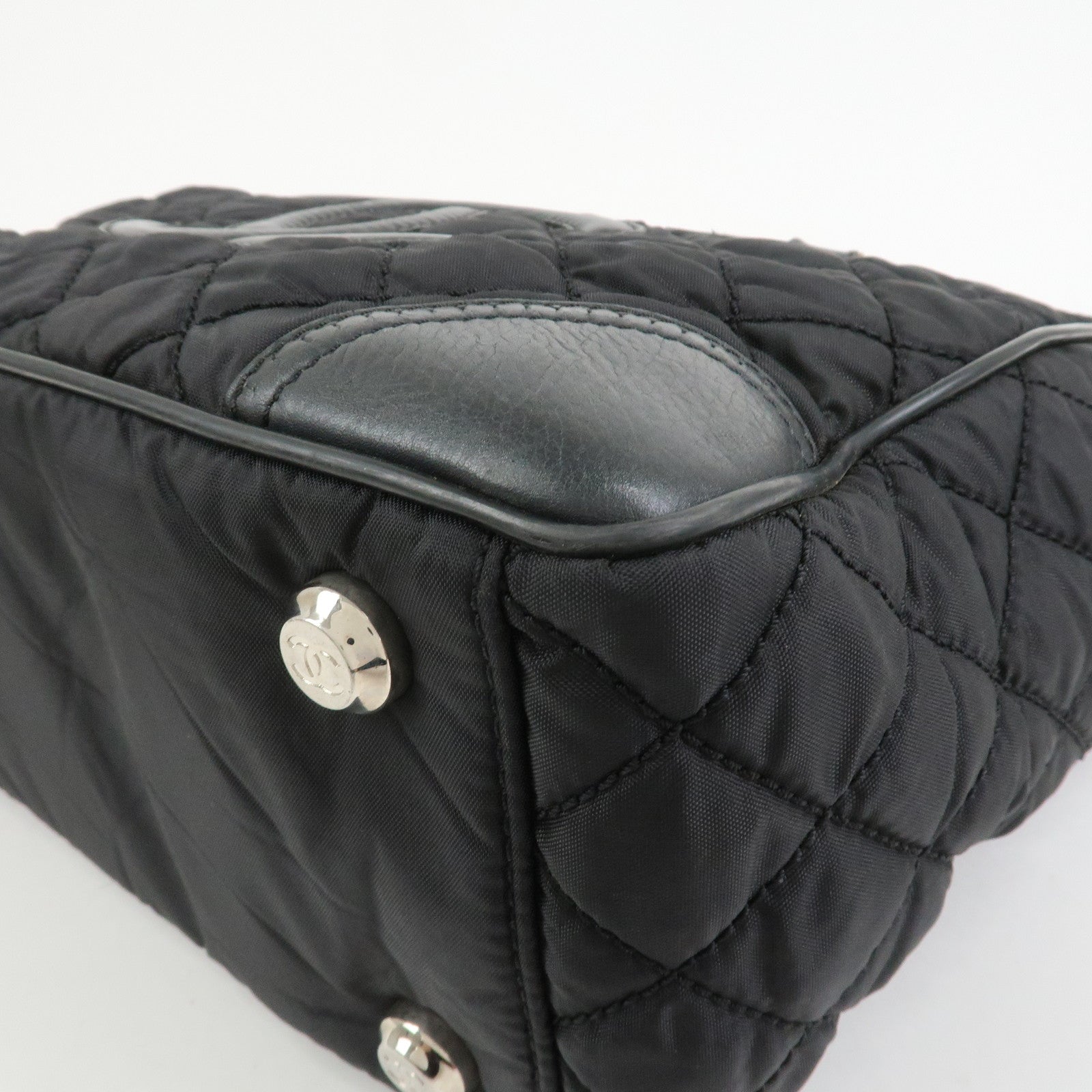 CHANEL Paris New York COCO Mark Nylon Leather Tote Bag Black A33100